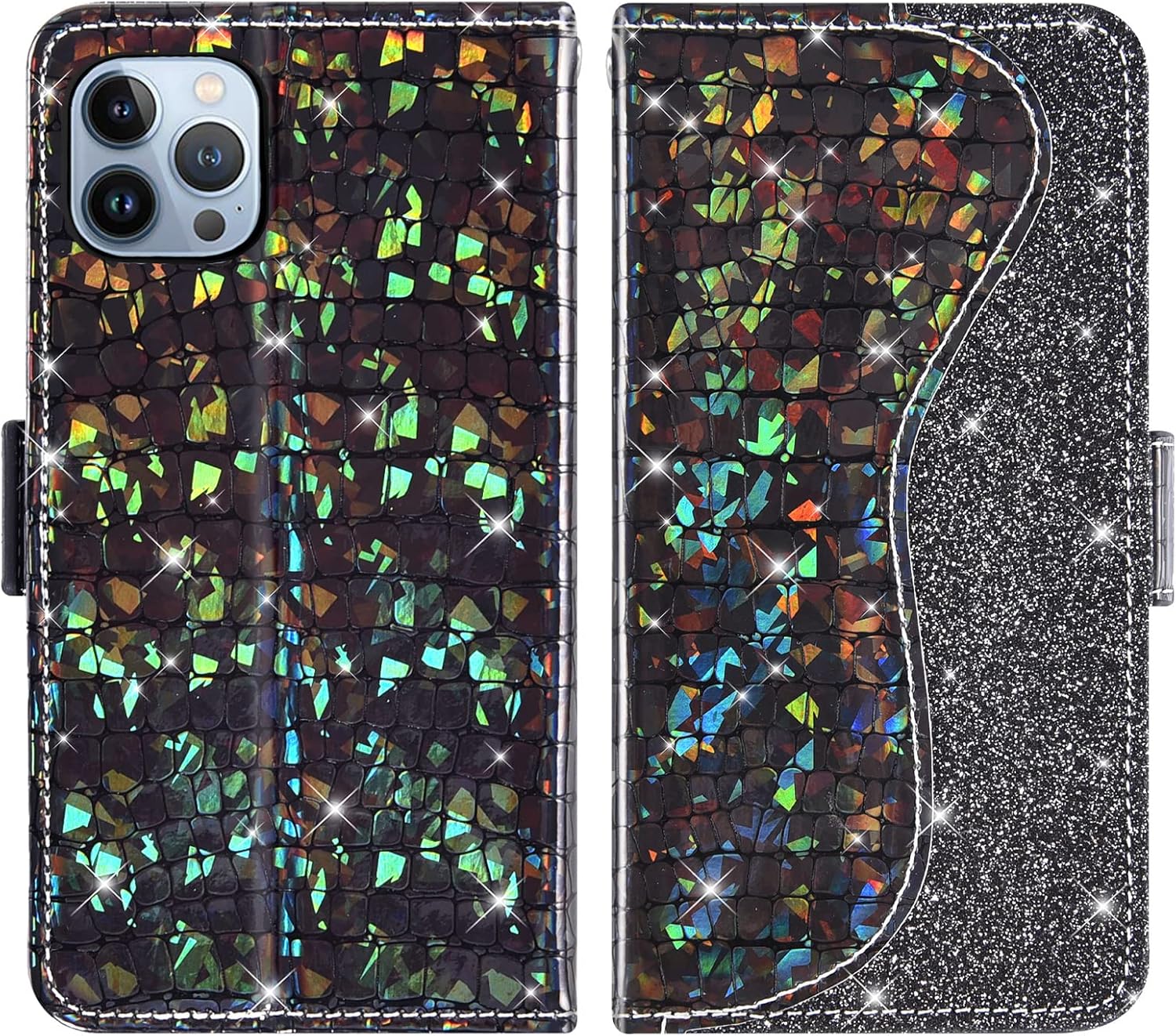 Asuwish Funda de teléfono para iPhone 13 Pro Max 2021 de 6.7 pulgadas, funda tipo cartera con protector de pantalla y tarjetero abatible con