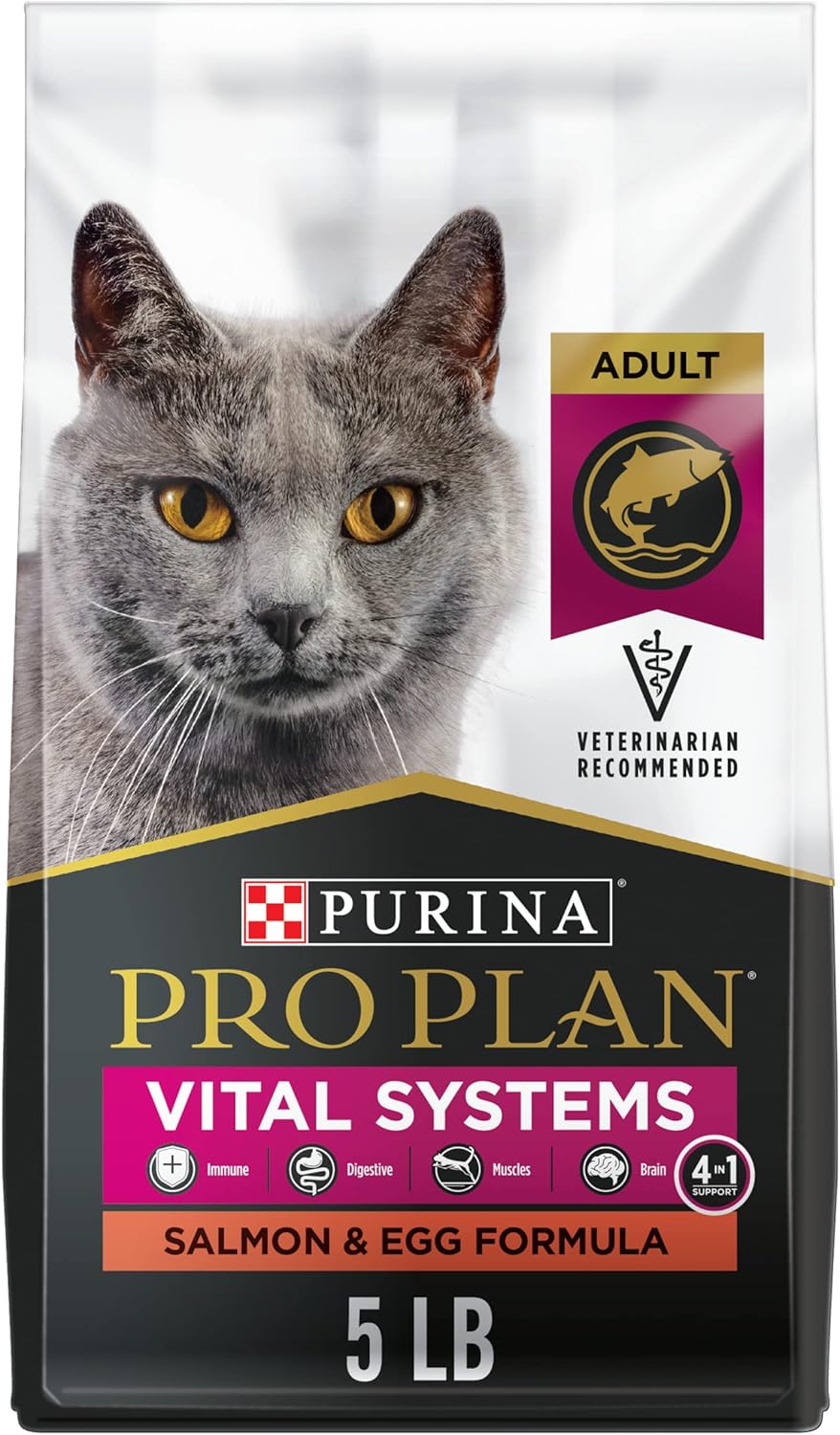 Purina Pro Plan Vital Systems – Comida seca para gatos adultos con fórmula de salmón y huevo 4 en 1, bolsa de 5 libras