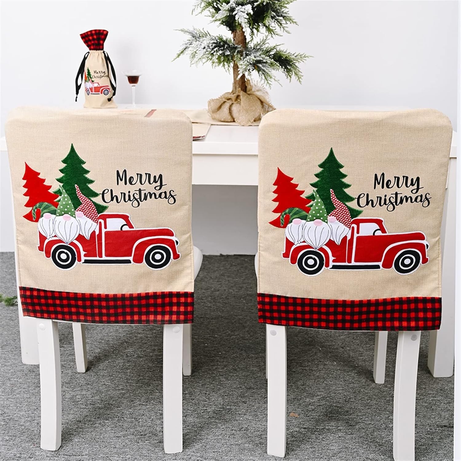 Fundas para sillas de Navidad, 2 piezas, diseño de bosque de gnomos de Navidad, fundas para sillas de automóvil, decoración del hogar para fiesta de