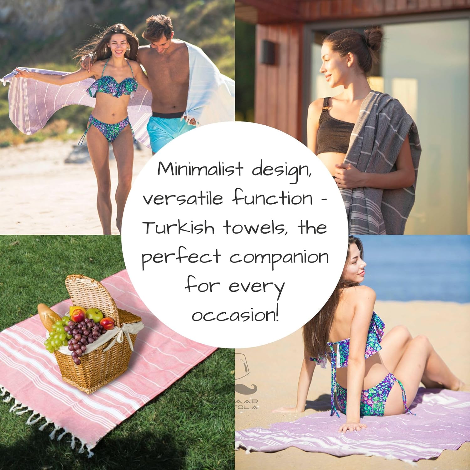 Bazaar Anatolia Toalla de playa turca 100% algodón, toallas de baño de gran tamaño, secado rápido, estilo bohemio, estilo granja, decoración de