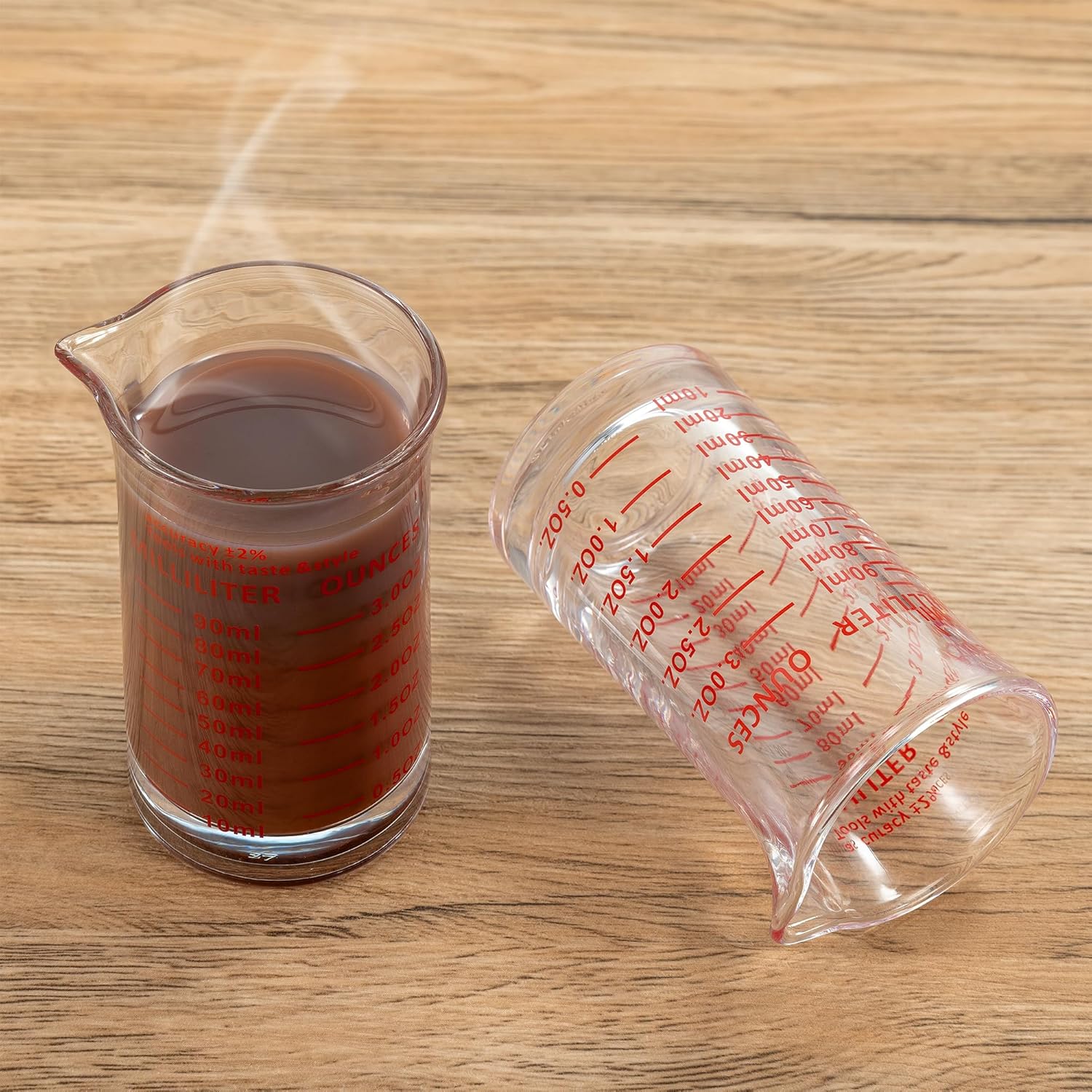 Vaso de medición de vidrio de chupito 3 onzas90ML líquido pesado alto taza de vidrio espresso línea roja