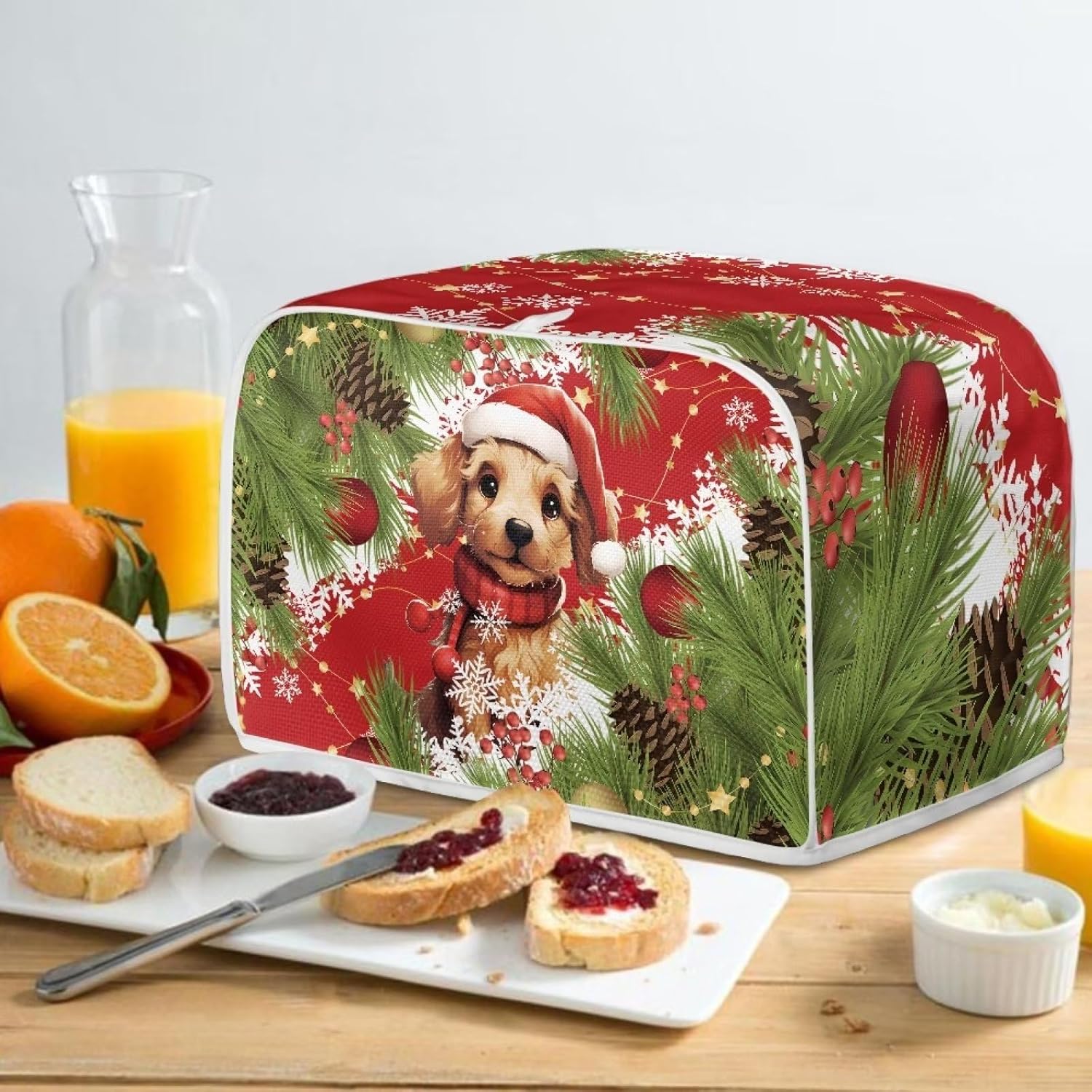 UNICEU Cubierta acolchada para tostadoras de 4 rebanadas de cachorro de Navidad, a prueba de polvo, cubierta para hacer pan, cubierta antipolvo para