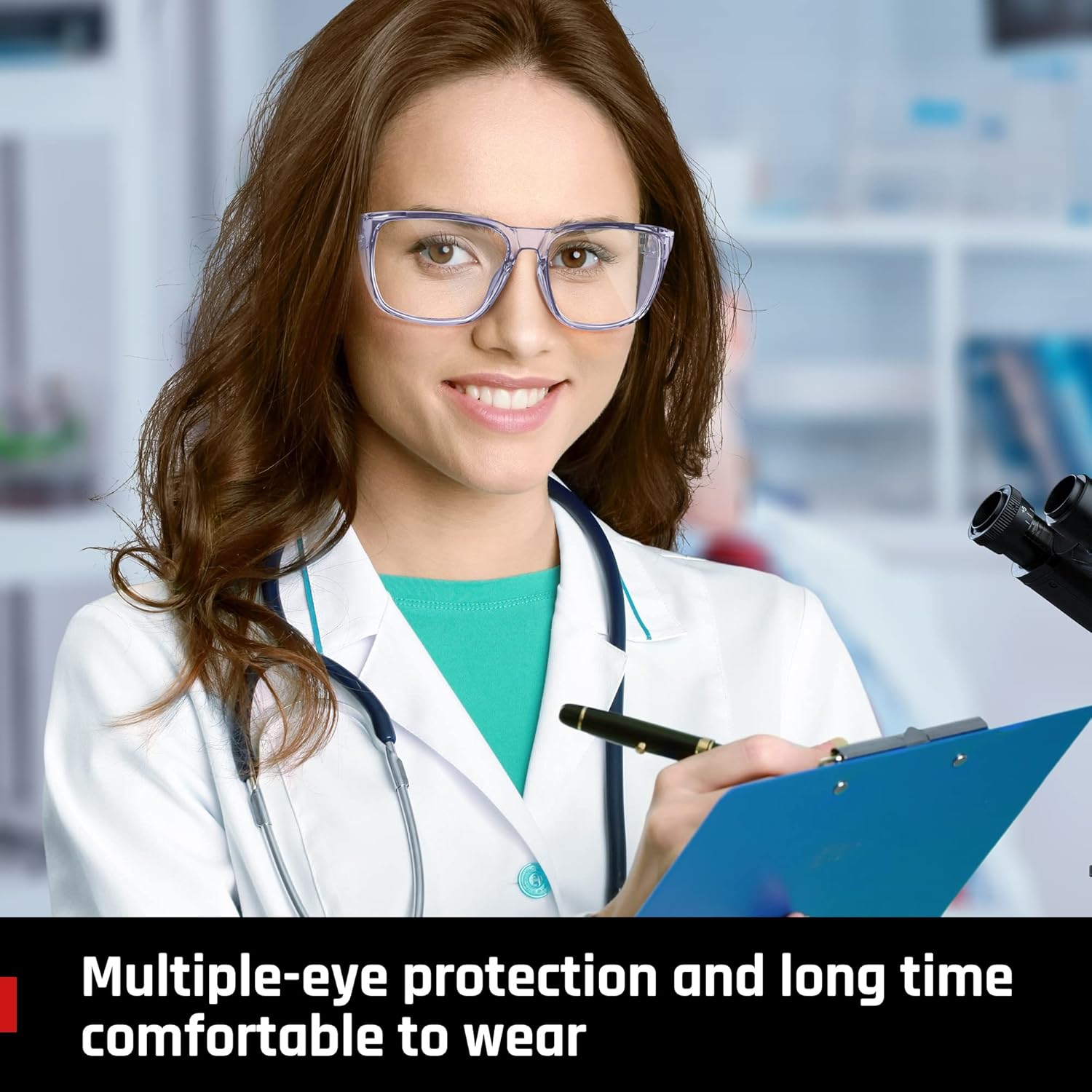RIVBAO Gafas de seguridad para los ojos con protección UV, resistentes a los arañazos y antiniebla, gafas de laboratorio sobre gafas TA24