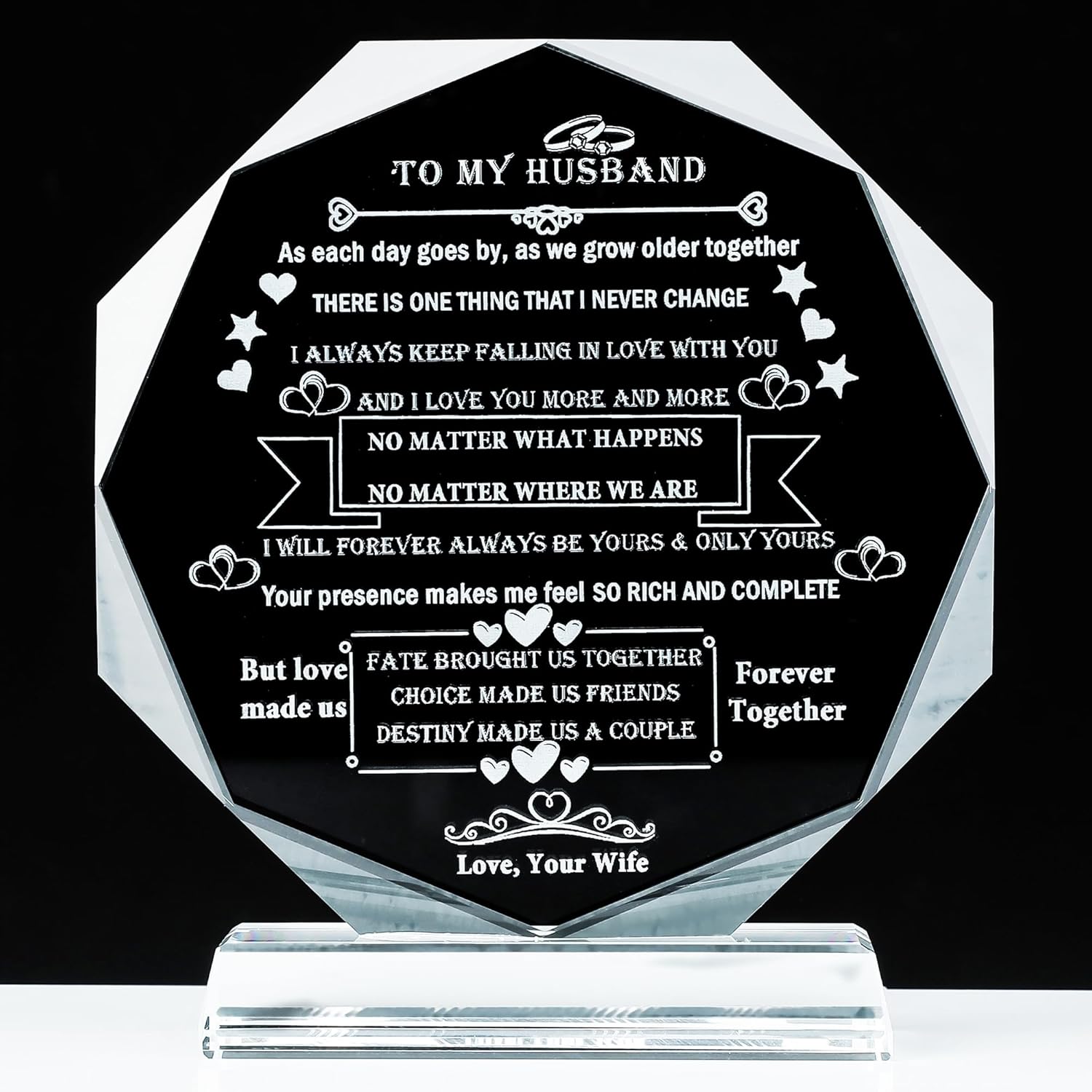 YWHL Regalos para esposo de esposa a mi esposo, placa de cristal, regalos románticos de cumpleaños para marido, idea de boda, aniversario, Navidad,