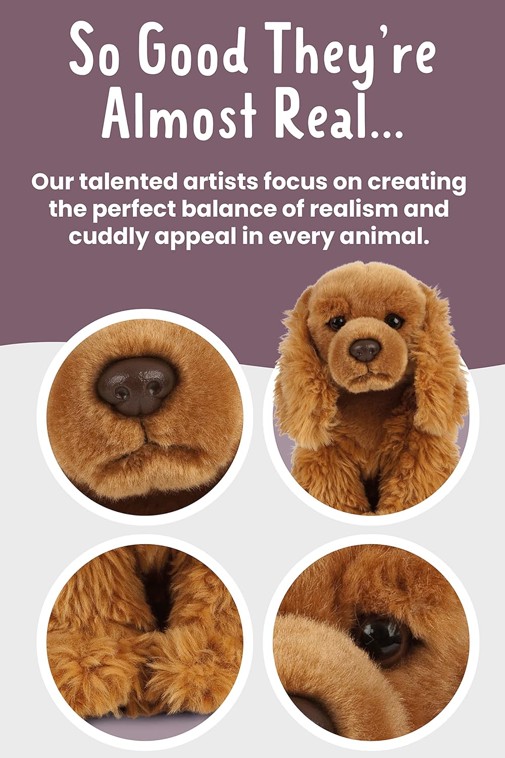 Living Nature Cocker Spaniel – Animal de peluche  Animal de perro esponjoso  Regalo de juguete suave para niños  9 pulgadas