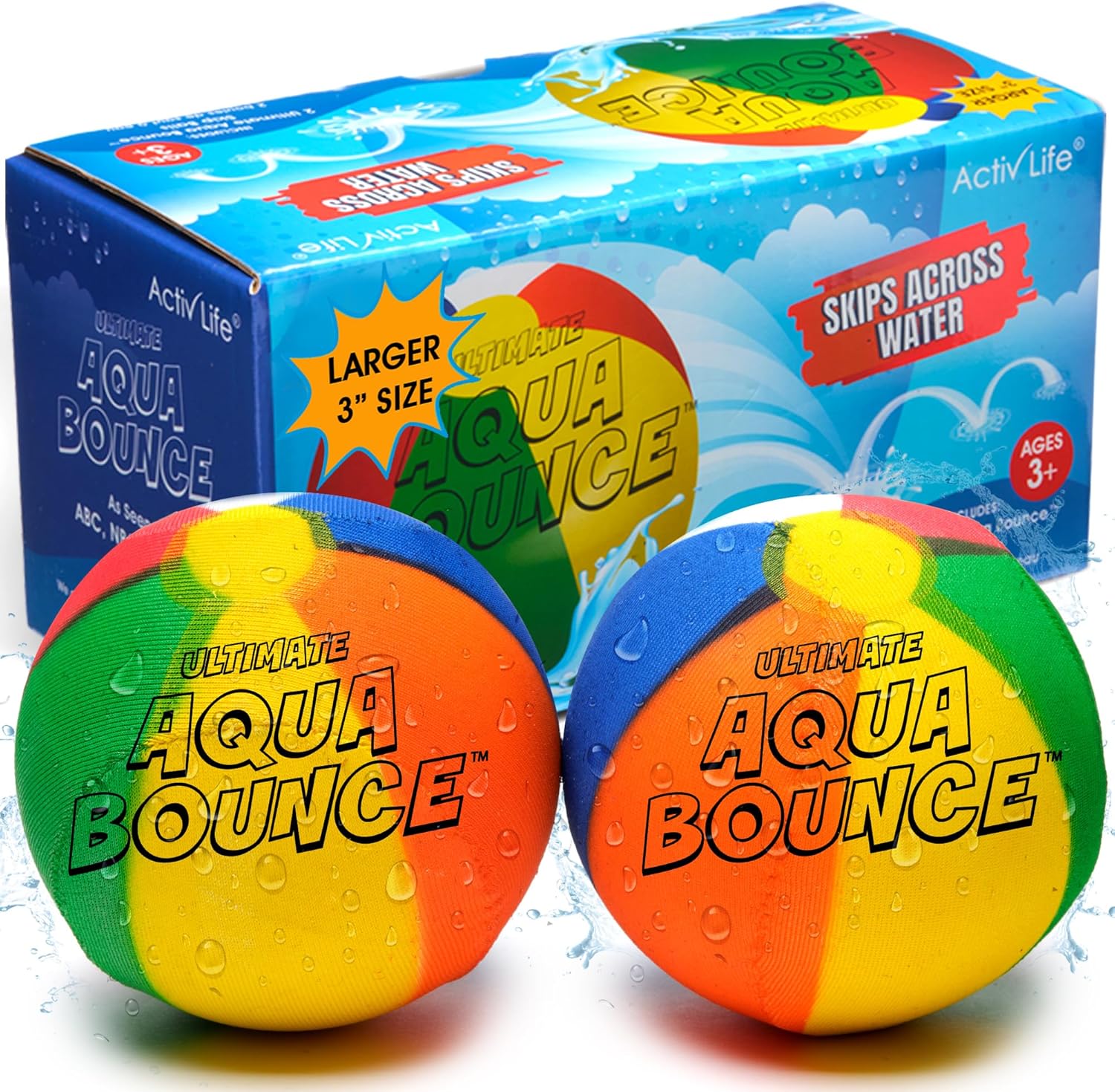 Activ Life The Ultimate Larger 3 Size Skip Balls – Water Bouncing Ball, Beach Toys for Friends & Family, Pool Toys and Beach Must Have, Two Pack