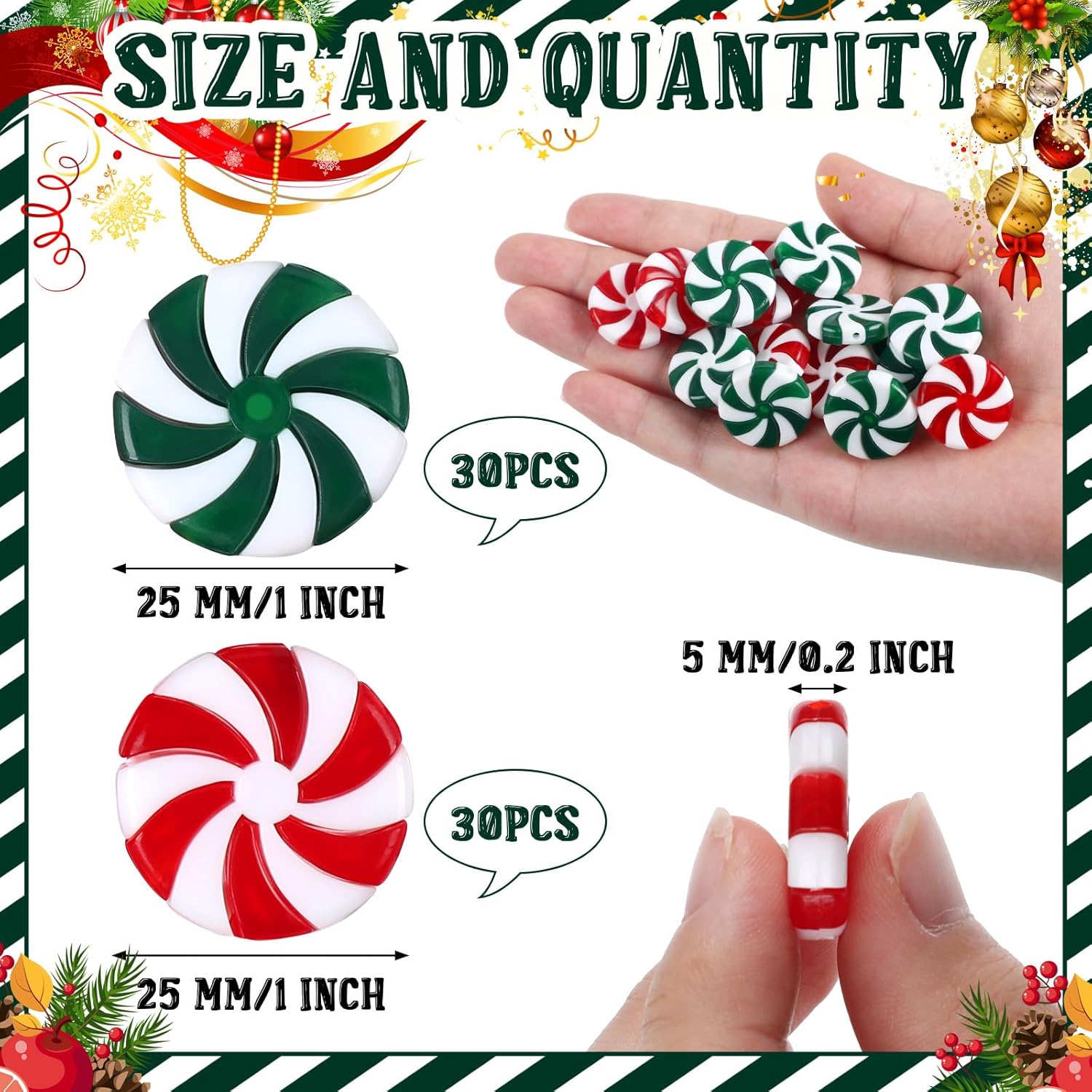 120 piezas de bastones de caramelo de Navidad de plástico, adornos de menta para árbol de Navidad, paletas, decoración artesanal para Navidad,