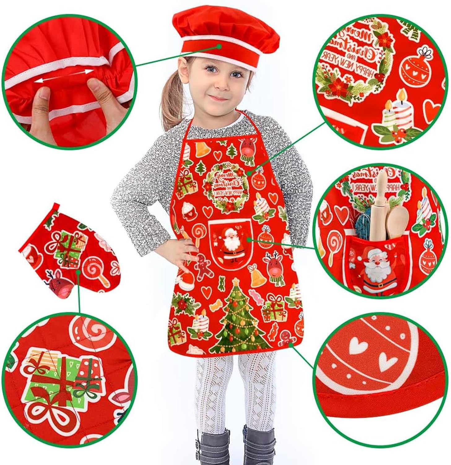 3 otters Disfraz de chef para niños, 21 piezas, juego de chef para niños, delantal de Navidad, divertido juego de cocina y horneado, cena de