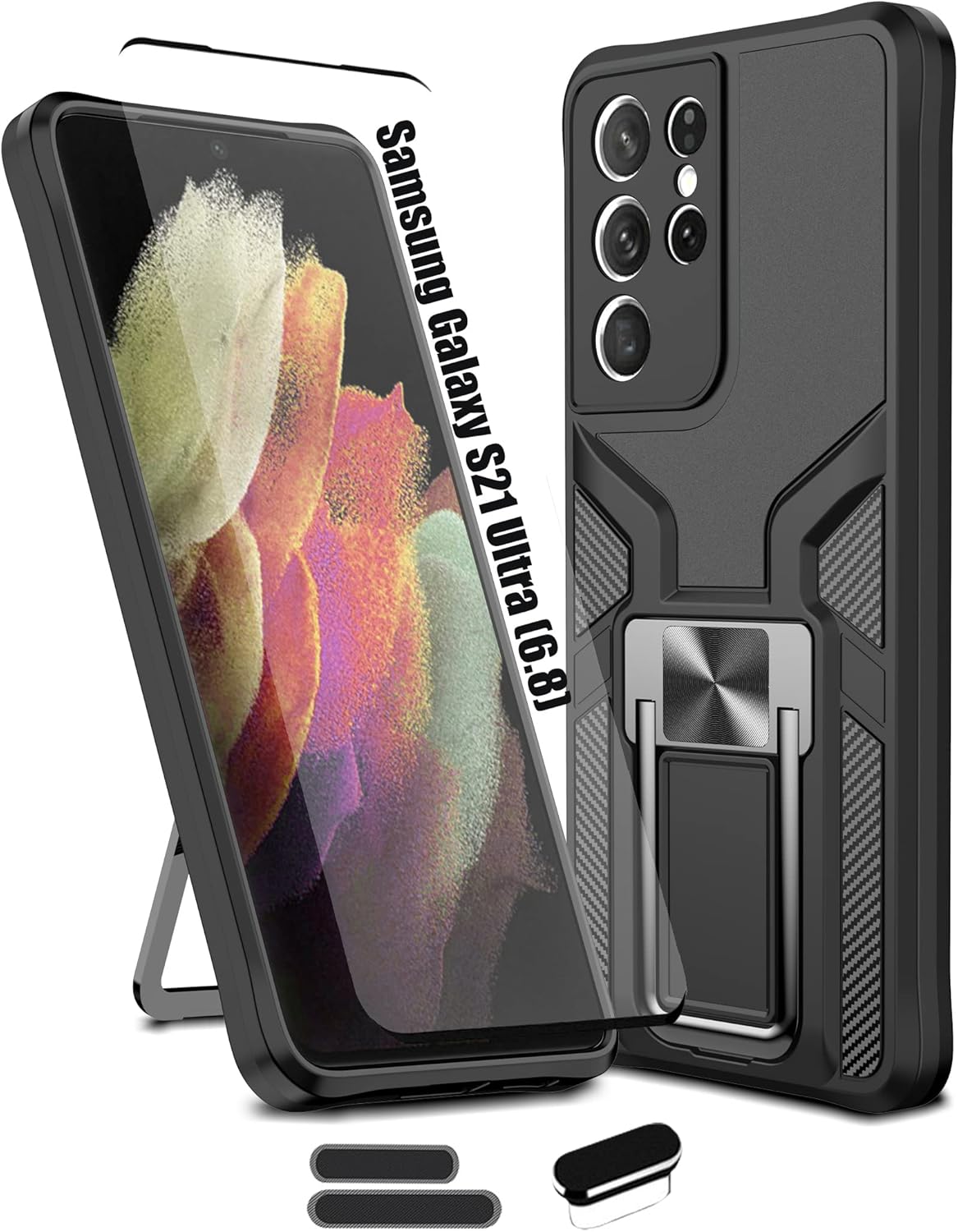 LMDAMZ Funda compatible con Samsung Galaxy S21 ultra resistente, grado militar, a prueba de golpes, doble protección (TPU+PC), funda magnética