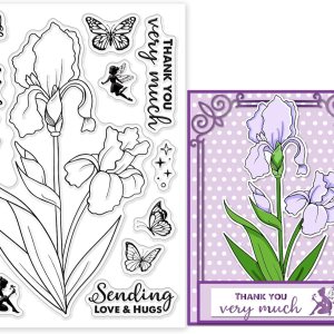 GLOBLELAND Sellos transparentes de flores de iris para manualidades, álbumes de recortes, elfos, mariposa, silicona, sellos transparentes para hacer GLOBLELAND Sellos transparentes de flores de iris para manualidades, álbumes de recortes, elfos, mariposa, silicona, sellos transparentes para hacer