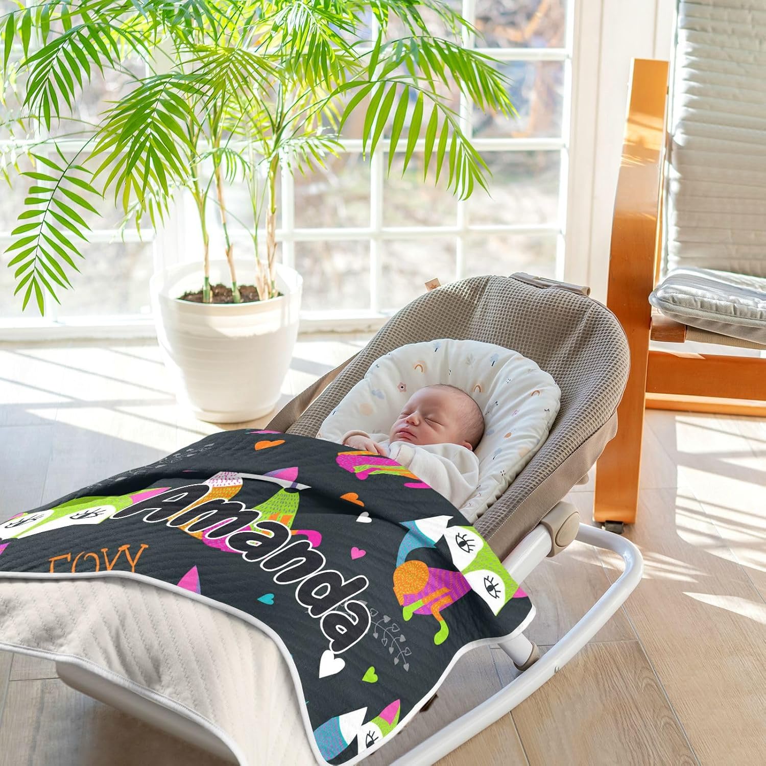 J JOYSAY Manta de bebé personalizada de zorros para niños y niñas, manta personalizada de recepción para cuna, niños y recién nacidos