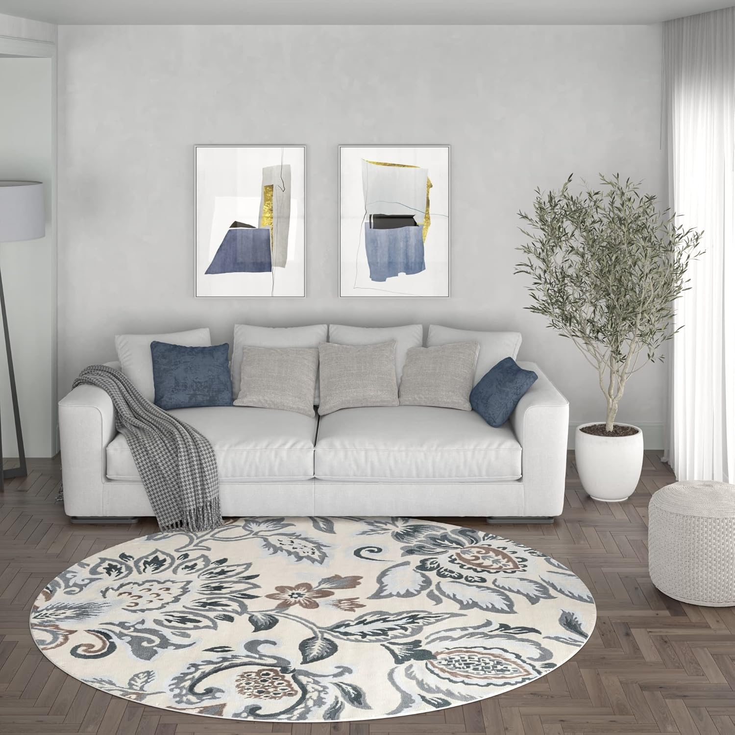 Alfombra redonda moderna de 5.9 ft, alfombra de área interior, para sala de estar, comedor, dormitorio, cocina, entrada, contemporánea, alfombras