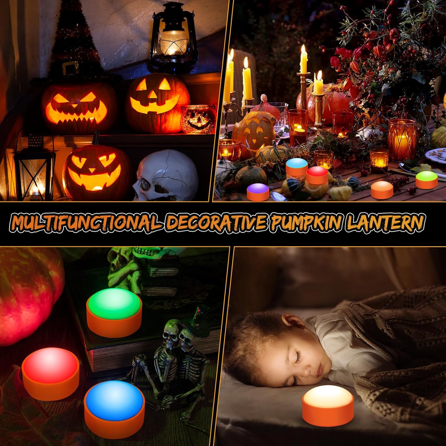 LUNSY Faroles LED de calabaza sin llama, funcionan con pilas, con control remoto y temporizador, luces RGB regulables que cambian de color para