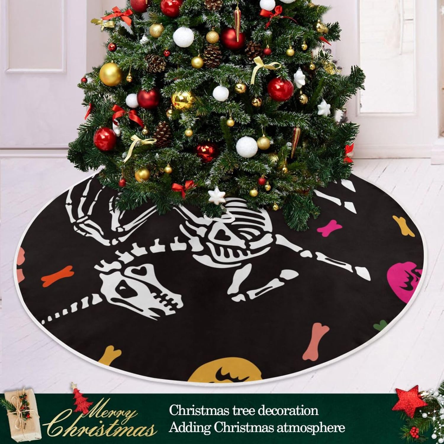 Skeleton Pegasus Horn Christmas Treeskirt, Tree Skirt Decorations, 35.4 in Christmas Tree Skirts Washable, Tree Skirt Merry Christmas