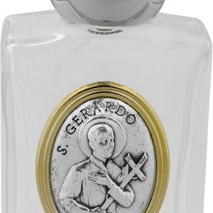 Botella de agua bendita de vidrio con acento dorado (San Gerard) Botella de agua bendita de vidrio con acento dorado (San Gerard)