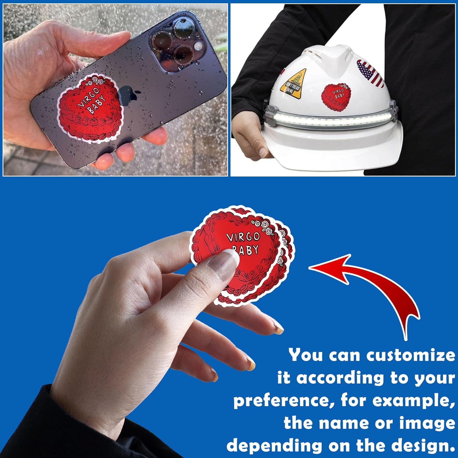 Adhesivo estético personalizado para pastel del zodiaco Virgo Baby – Calcomanías de texto personalizadas divertidas para hombres, padre, papá, casco