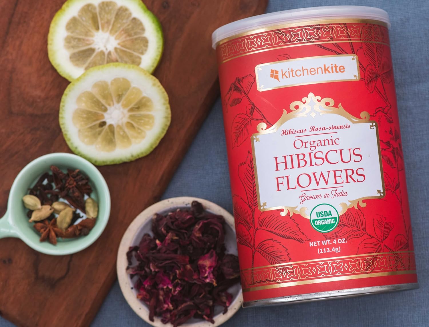 Flores orgánicas de hibisco de 4 onzas, 100% naturales y de calidad premium, aprobado por la USDA, té de hierbas, sin OMG, sin cafeína