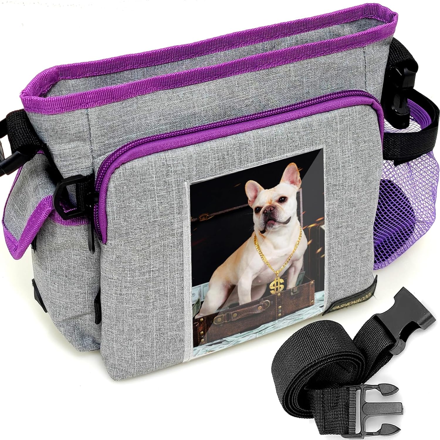 Bolsa de golosinas para perros para pasear a varios perros, bolsa de golosinas de gran capacidad para perros con soporte integrado para botella de