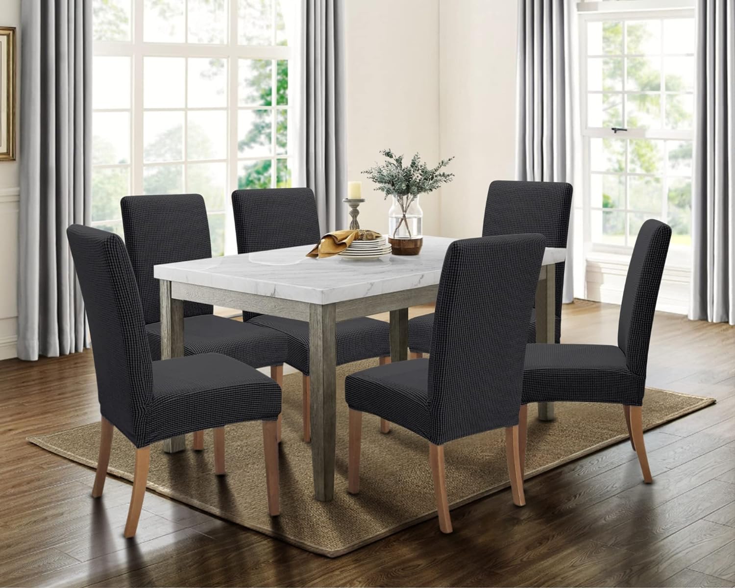 SPRINGRICO Paquete de 4 fundas para sillas de comedor con cinturón de seguridad, fundas elásticas para sillas Parsons lavables, fundas protectoras