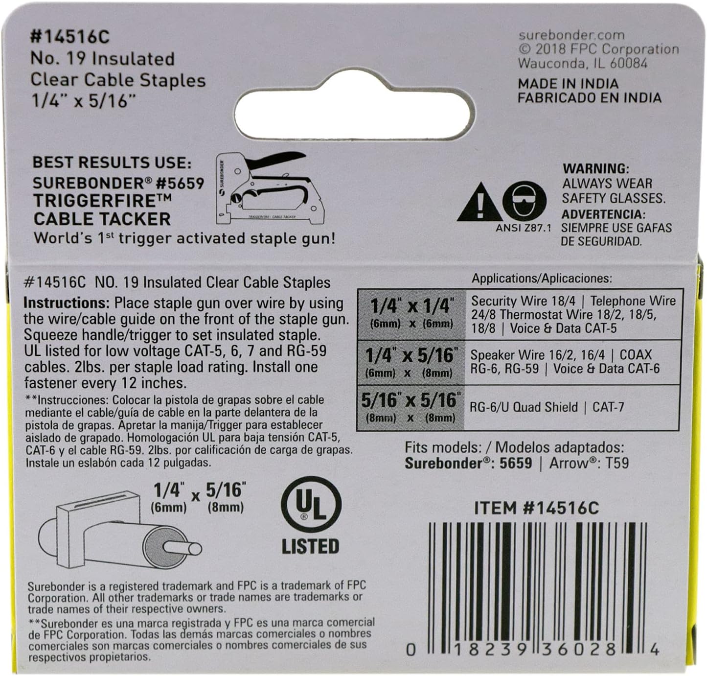 Grapas de cable aisladas, transparentes, para cable de red RG-6, RG-59, coaxial, cable Ethernet, cuerda, cordel y otros cables de hasta 516″ de