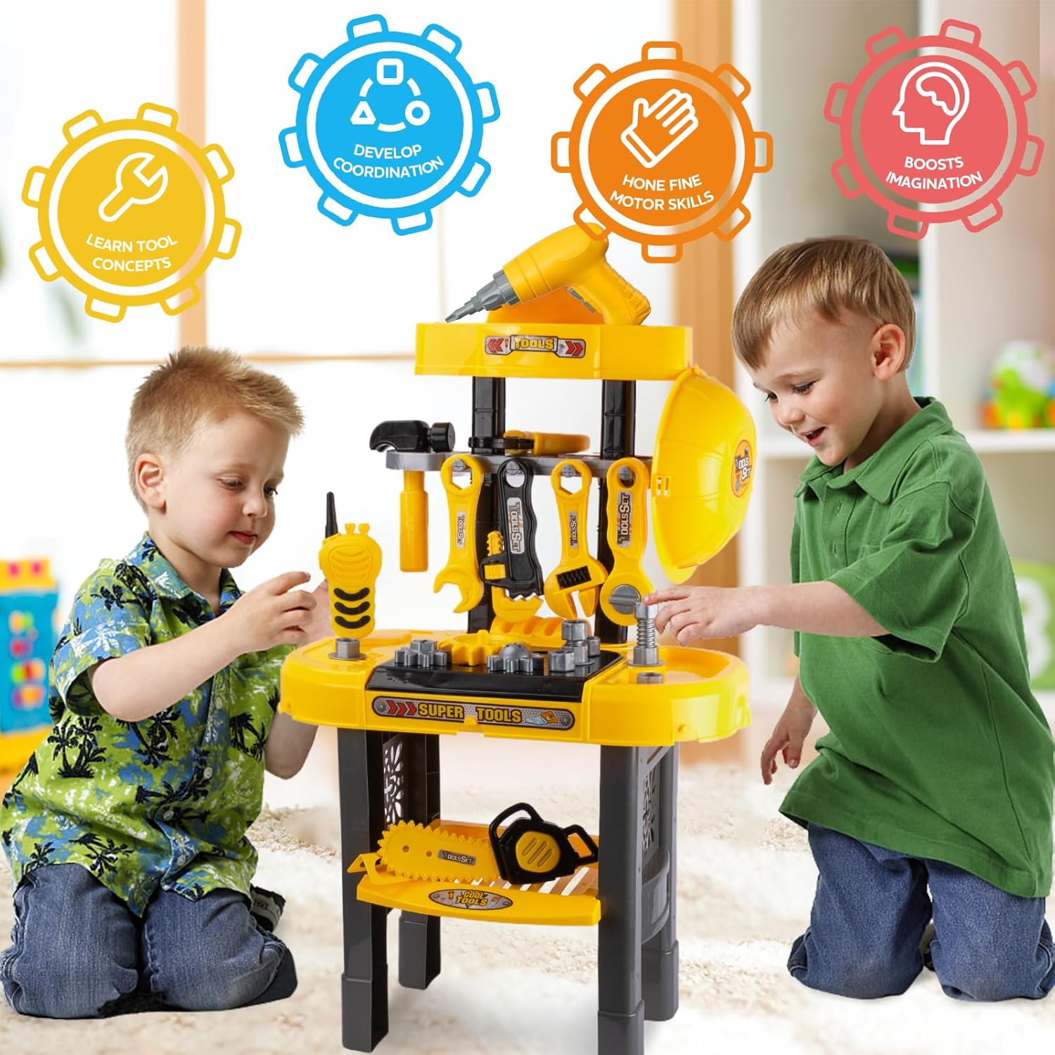 UNIH Banco de herramientas para niños pequeños, juego de herramientas de banco de trabajo para niños, juguete de simulación, juego de herramientas