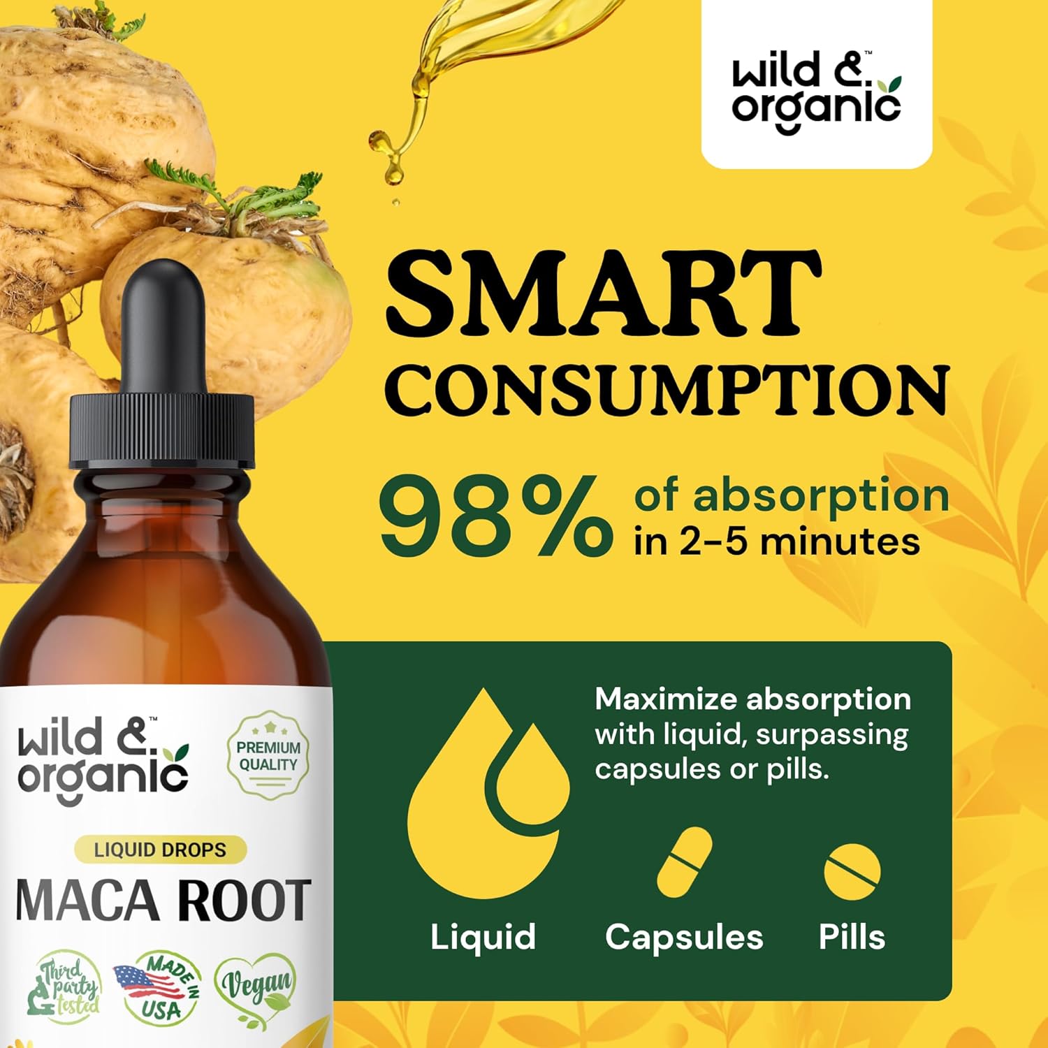 Gotas líquidas de raíz de maca, tintura orgánica de raíz de maca para hombres y mujeres, extracto líquido de raíz de maca peruana, suplemento