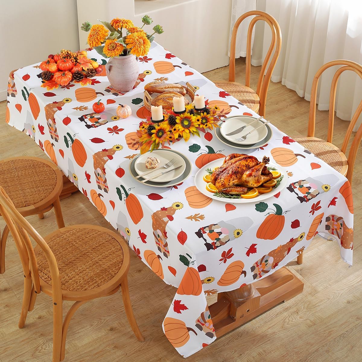 SASTYBALE Manteles de otoño para mesas rectangulares, mantel de calabaza a prueba de derrames con estampados de gnomos, mantel decorativo de otoño
