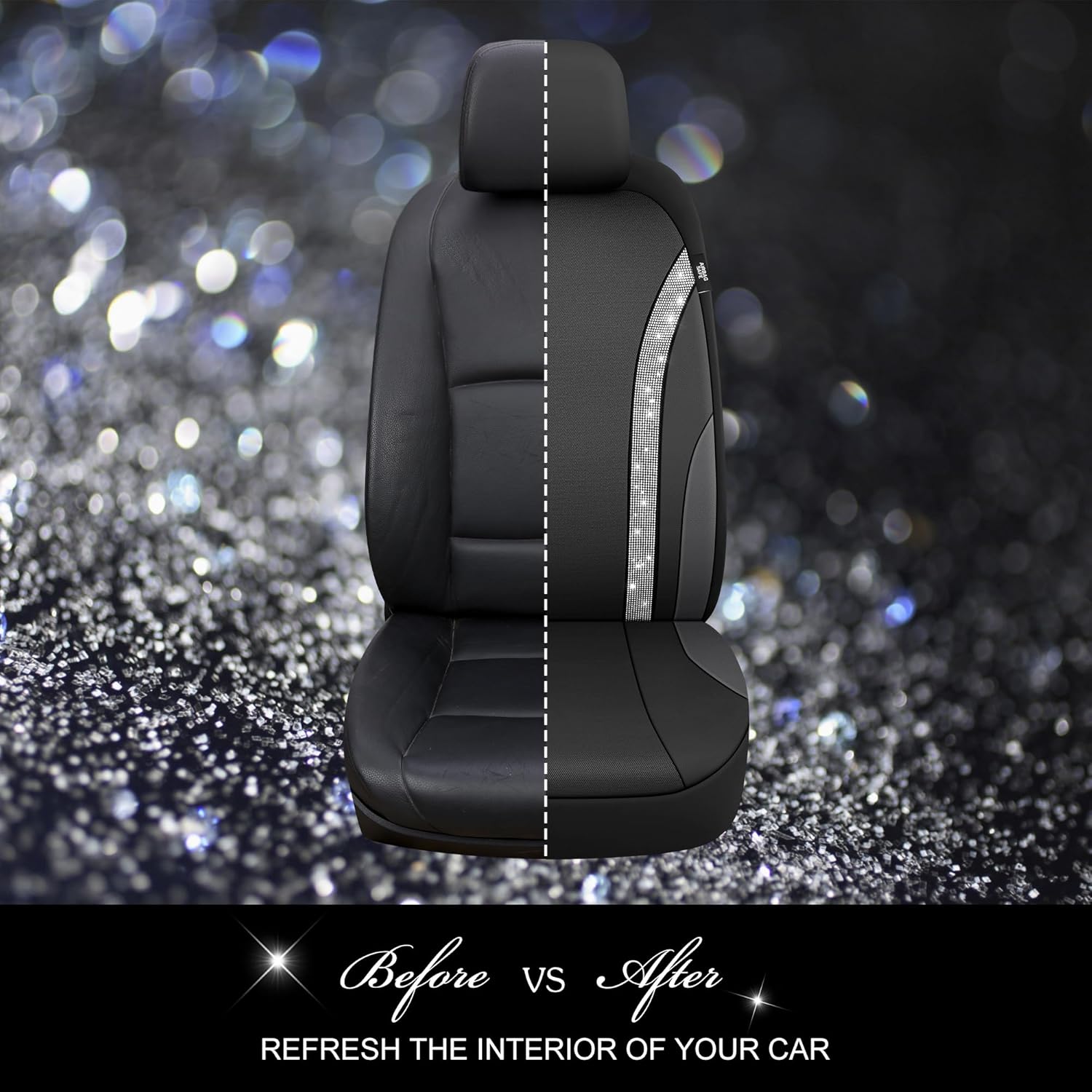 Juego completo de fundas de asiento de automóvil de cuero brillante para mujeres y niñas, fundas de asiento de automóvil transpirables con diamantes