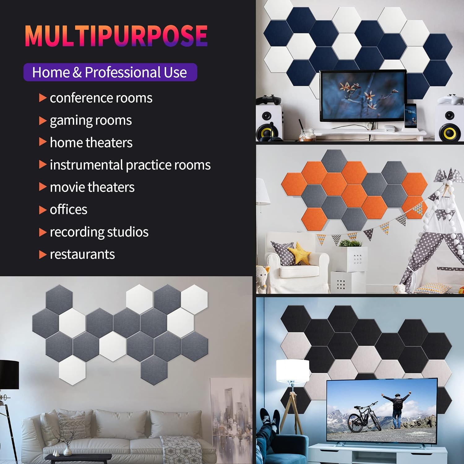 Paneles acústicos hexagonales, de alta densidad, a prueba de sonido, azulejos decorativos de fieltro de reducción de ruido para techos, oficina en