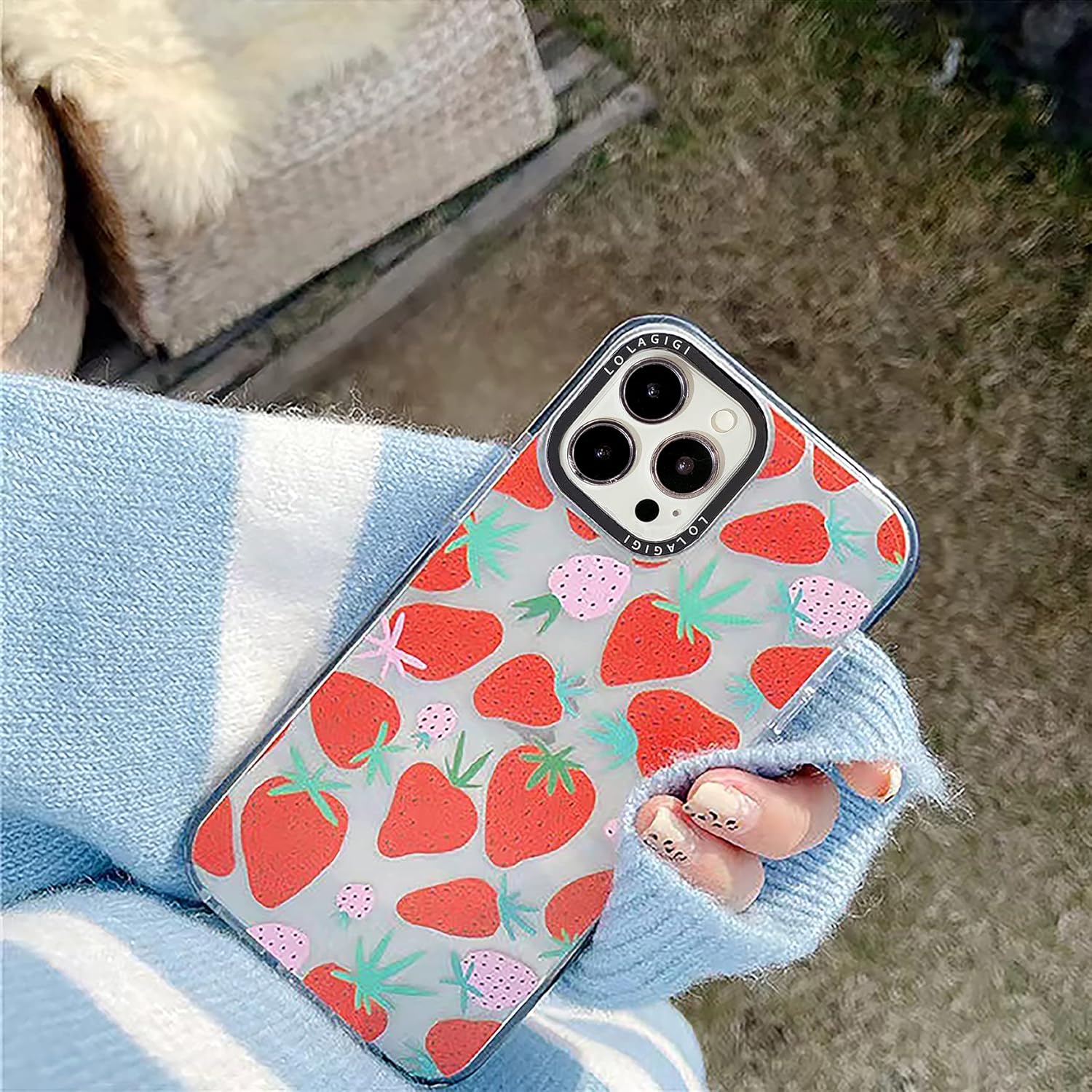 Funda para iPhone 13 para mujer, bonito diseño femenino de fresas, patrón de dibujos animados de frutas Kawaii para niñas y adolescentes, funda de