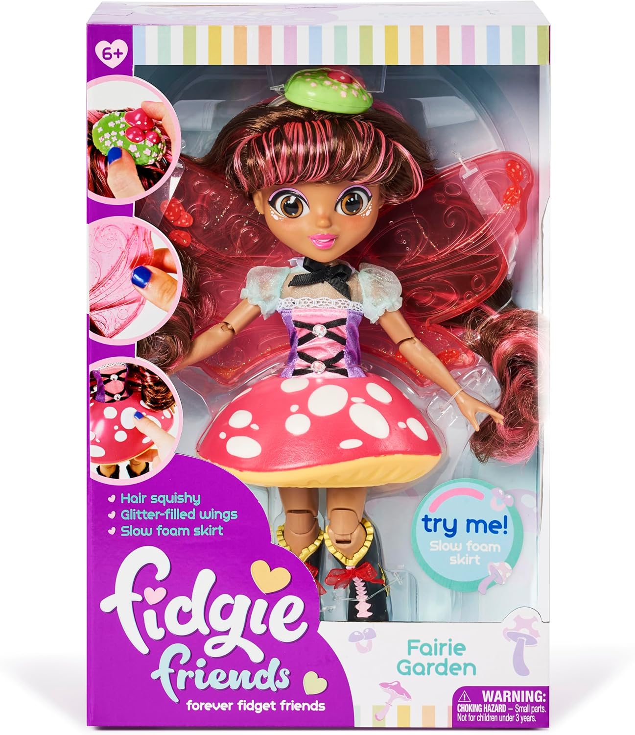 Sunny Days Entertainment Fidgie Friends Fairie Garden, muñeca de moda con alas de mariposa con características para ansiedad