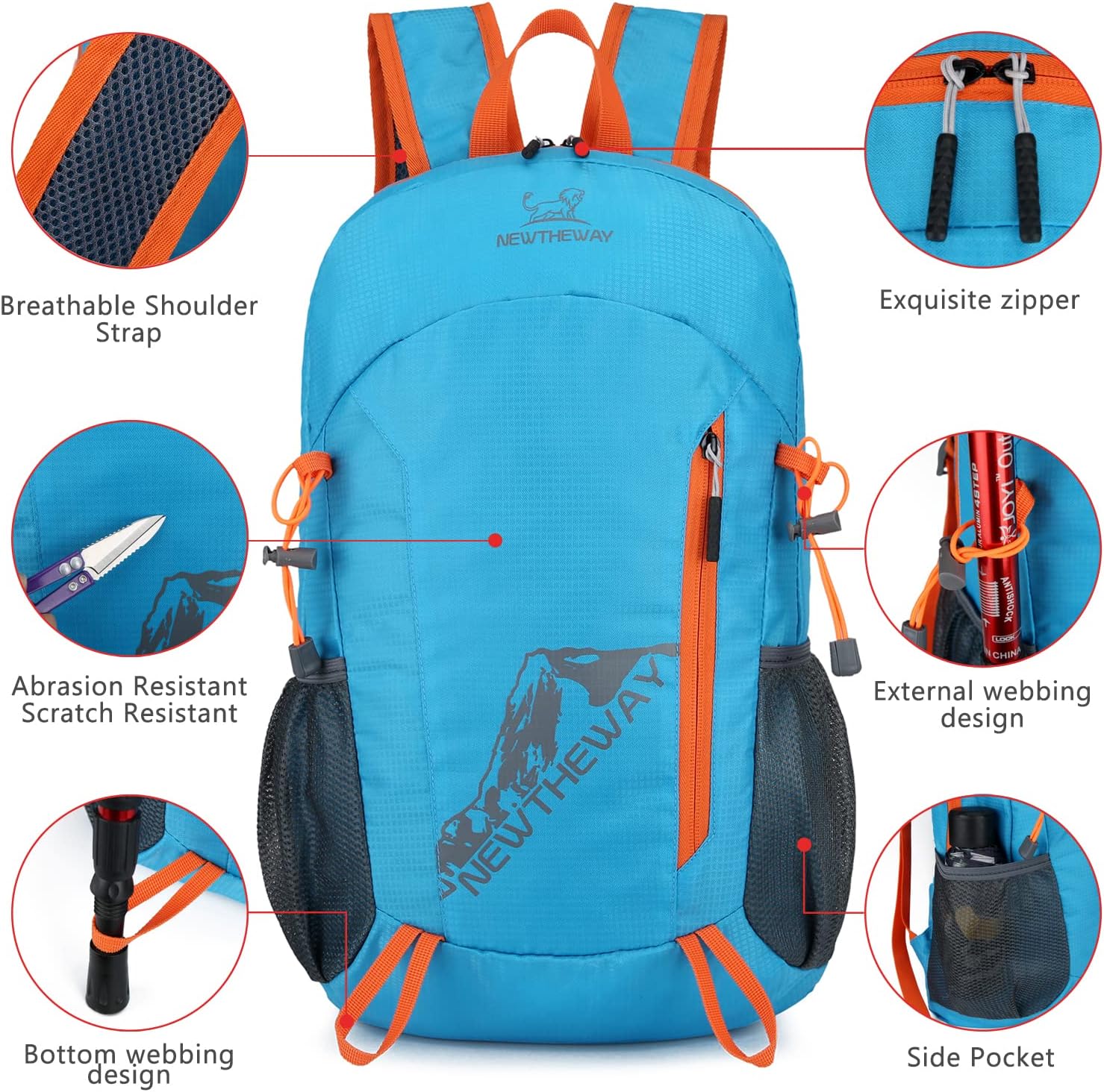Mochila de senderismo ligera de 20L plegable pequeña mochila de viaje mochila de camping plegable para mujeres y hombres, Azul-cielo, Mochilas de