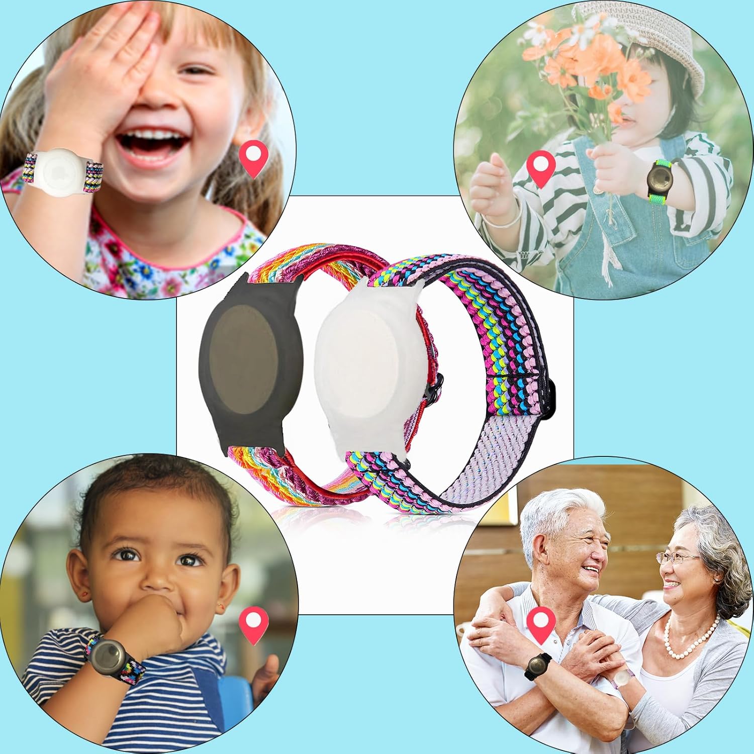 Paquete de 3 pulseras AirTag para niños, pulseras elásticas de nailon con soporte para Apple AirTag, funda protectora para rastreador GPS y AirTag