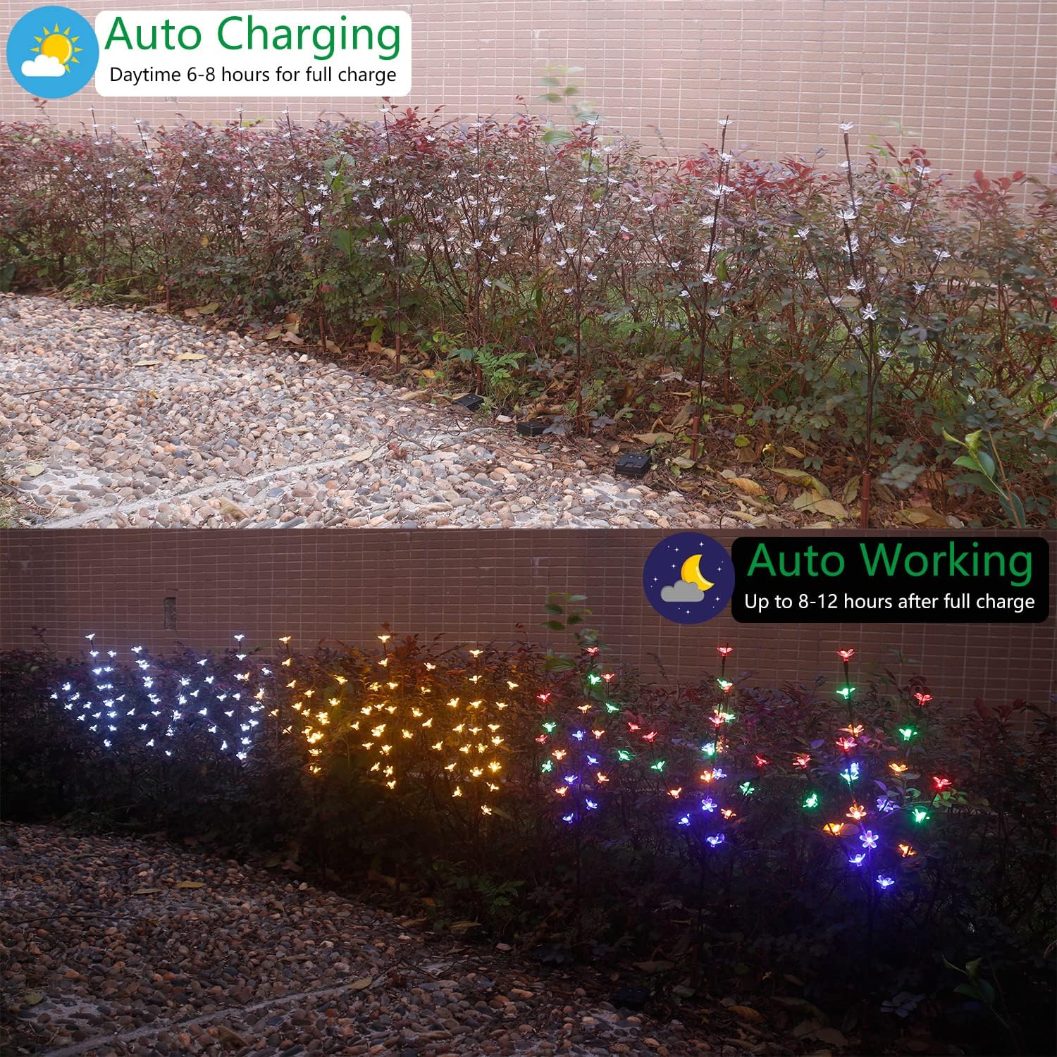 Luces solares de cerezo para exteriores, luces LED de árbol de flores artificiales, 60 LED impermeables, luces decorativas solares para jardín,