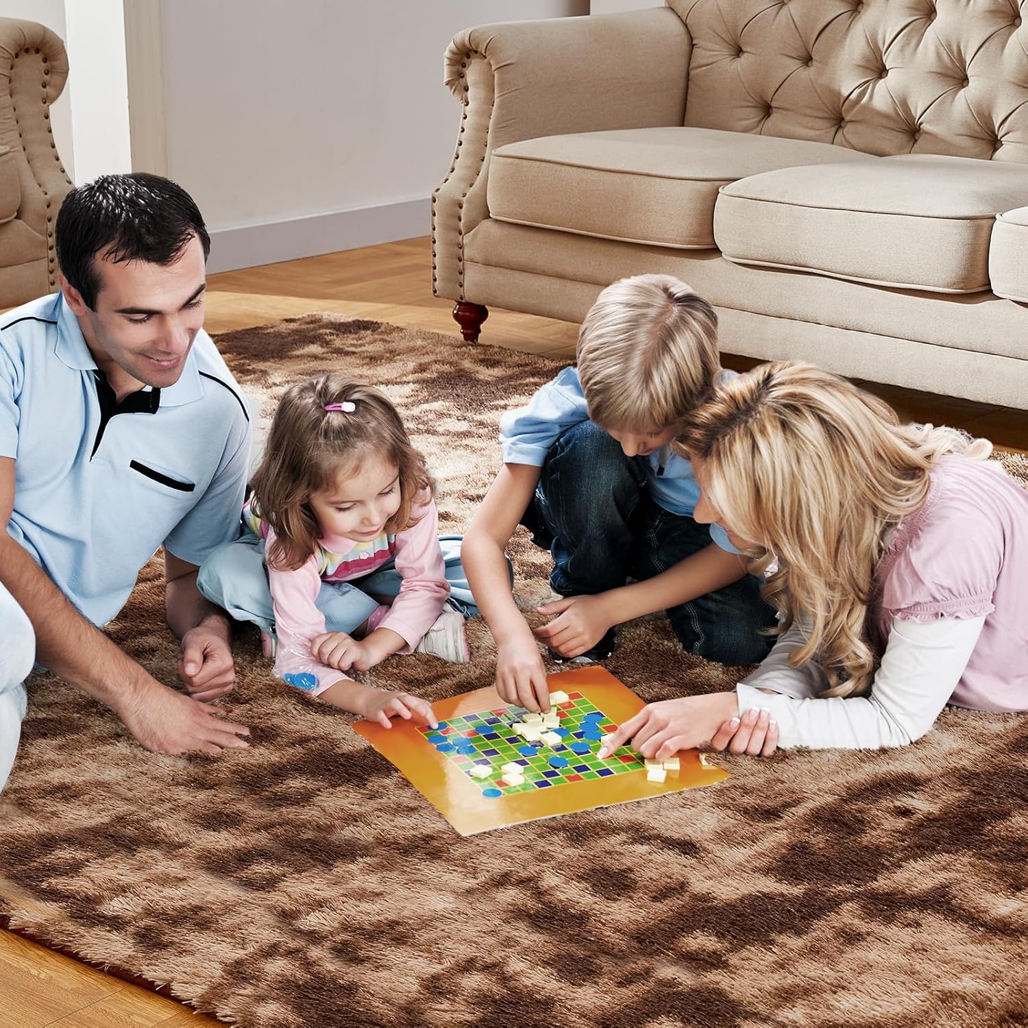 Alfombras mullidas de pelo largo para dormitorio, 5 x 7 pies, teñido anudado café, alfombra rectangular acogedora y antideslizante, alfombras de