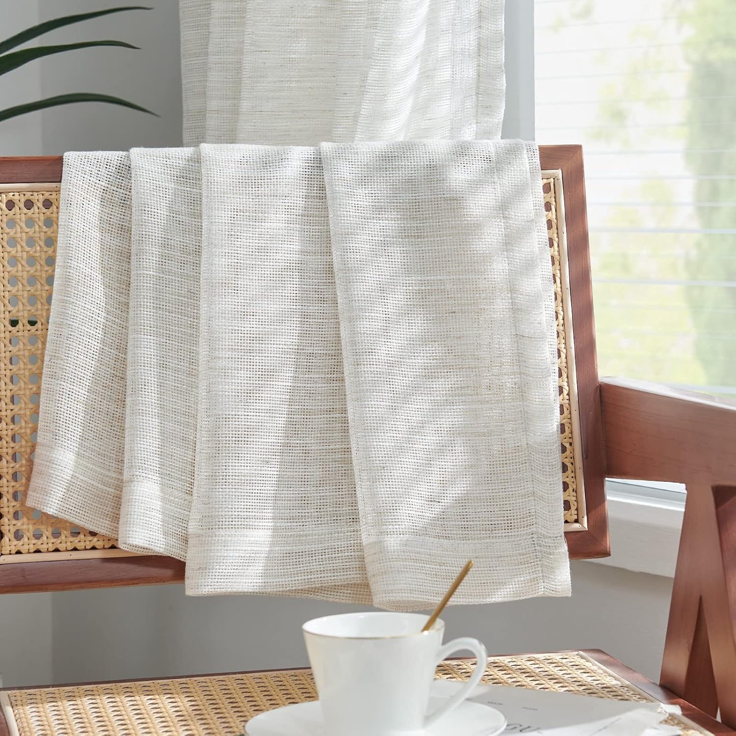 jinchan Cortinas traslúcidas de lino para sala de estar, 84 pulgadas de largo, cortinas de gasa rústica, filtrantes de luz, bolsillo para barra,