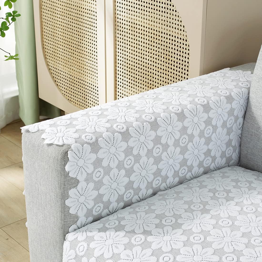 vctops Fundas de encaje blanco para reposabrazos de respaldo, fundas para sillón bordado para perros, gatos, sofá biplaza reclinable, en forma de L