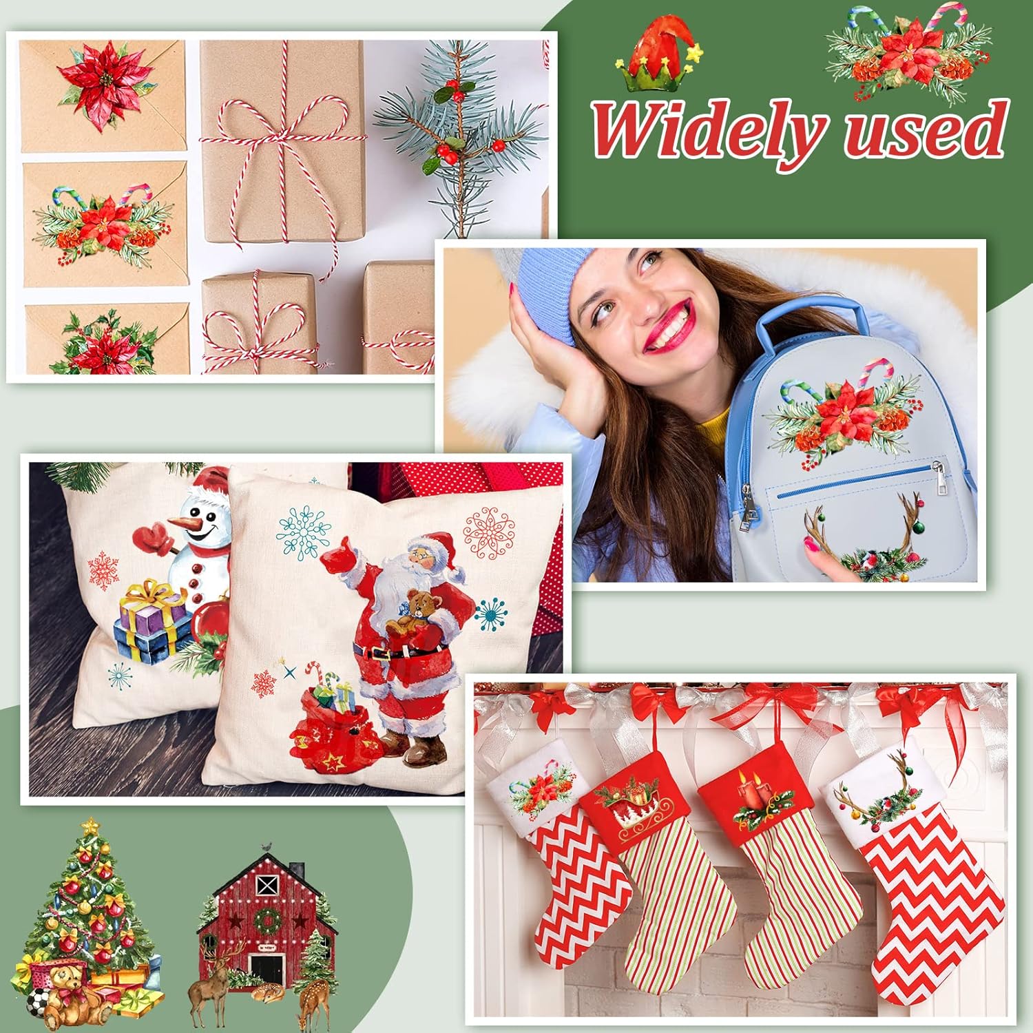 86 piezas24 hojas de transferencia de Navidad clásica de Papá Noel para muebles, calcomanías florales para álbumes de recortes, calcomanías de