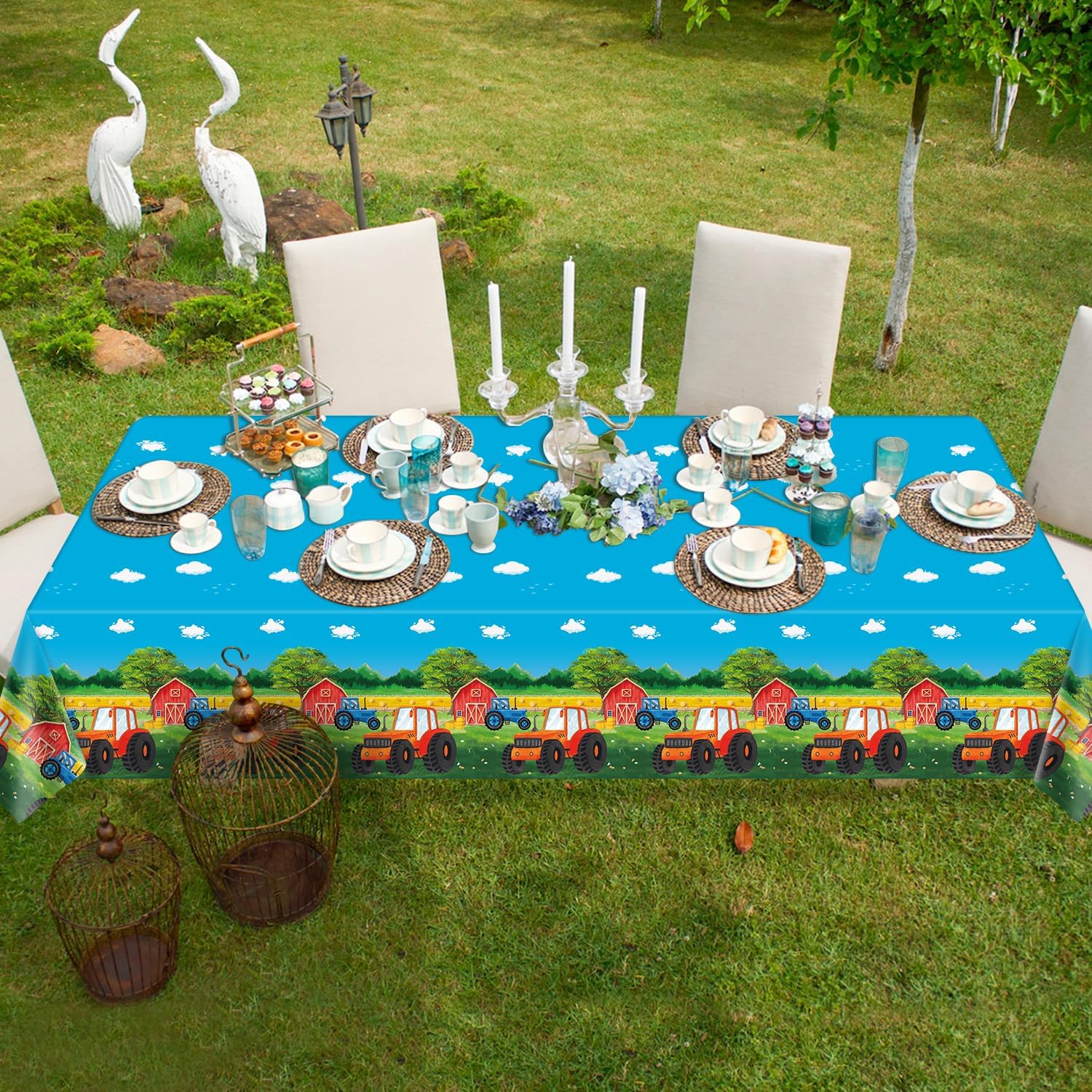 Paquete de 4 manteles de tractor, fundas de mesa para fiesta de tractor, mantel de granja, fiesta de granero, cubierta rectangular de plástico,