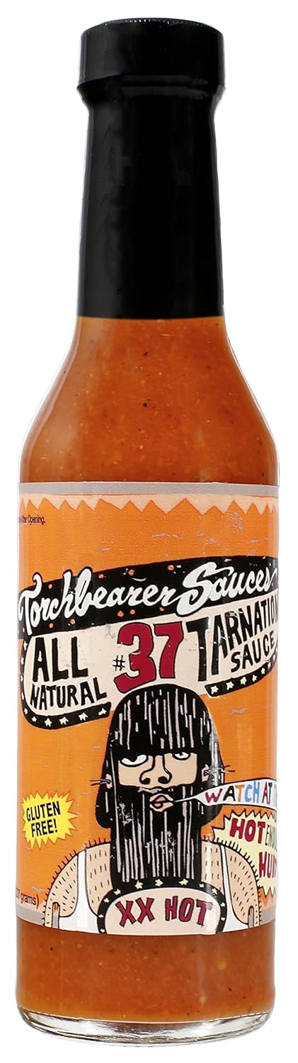 Torchbearer Tarnation Sauce, 5 Fl Oz, Nivel de calor 5 – XX Salsa picante habanero ahumada – Todo natural, sin extractos, hecho en USA
