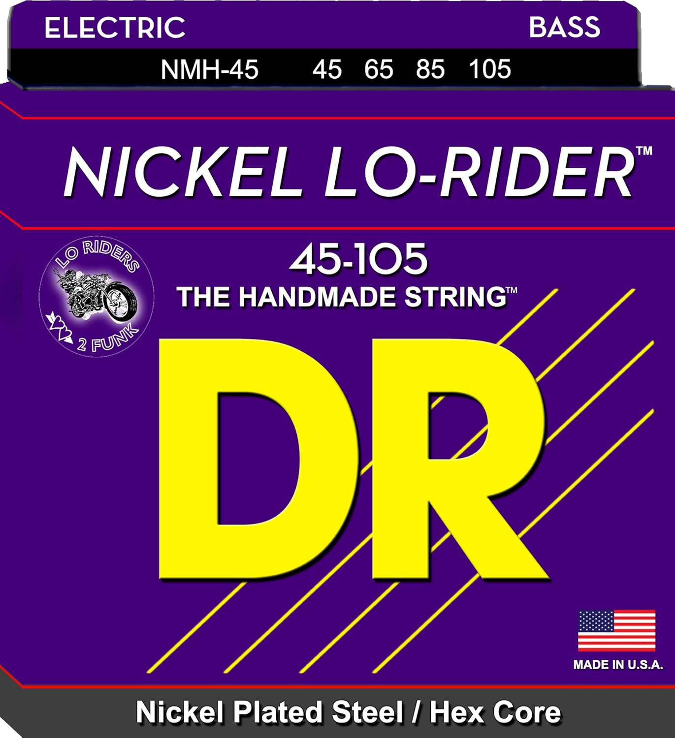 DR Strings Níquel Lo-Rider – Bajo de núcleo hexagonal niquelado 45-105