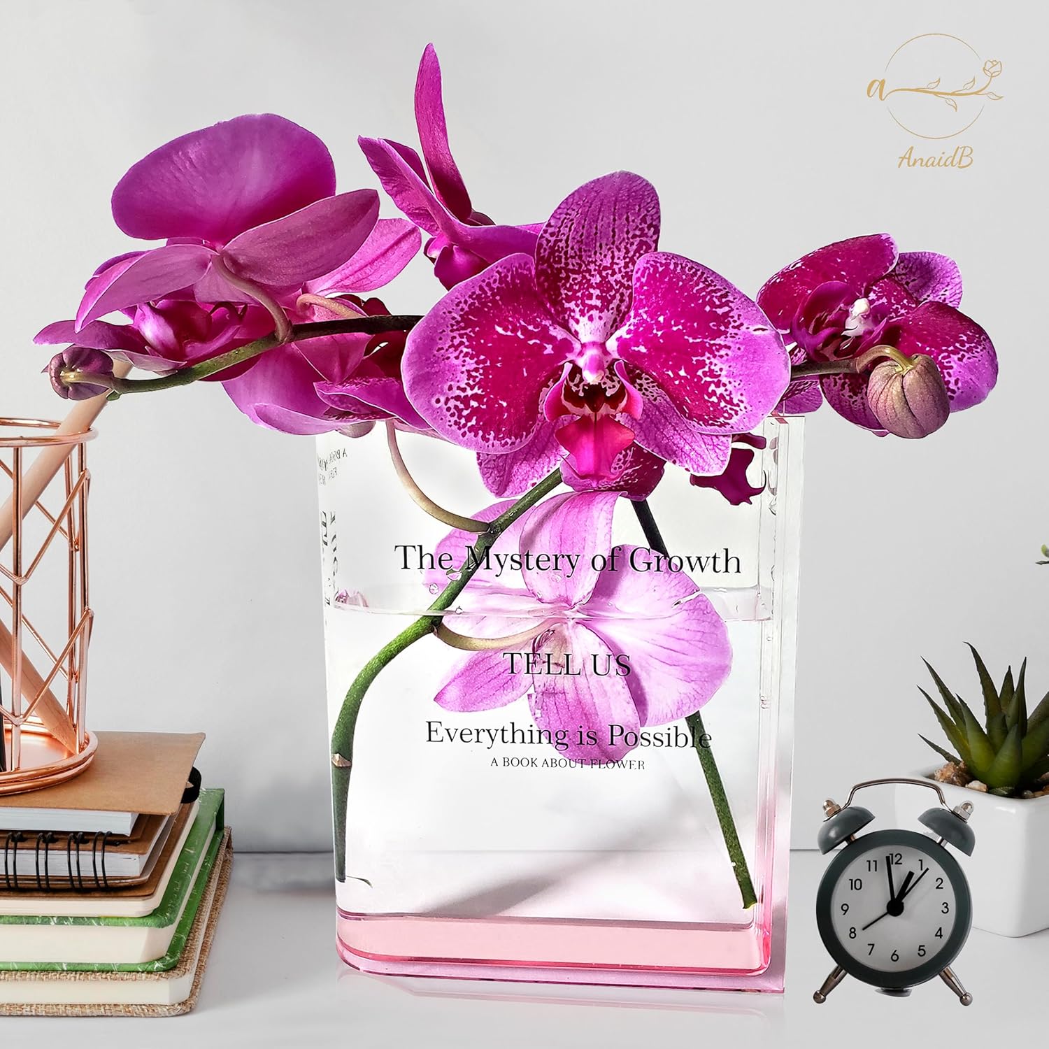 AnaidB Florero de libro para flores, jarrón de acrílico para flores, jarrones de libros, jarrón transparente para libros, jarrón con forma de libro,