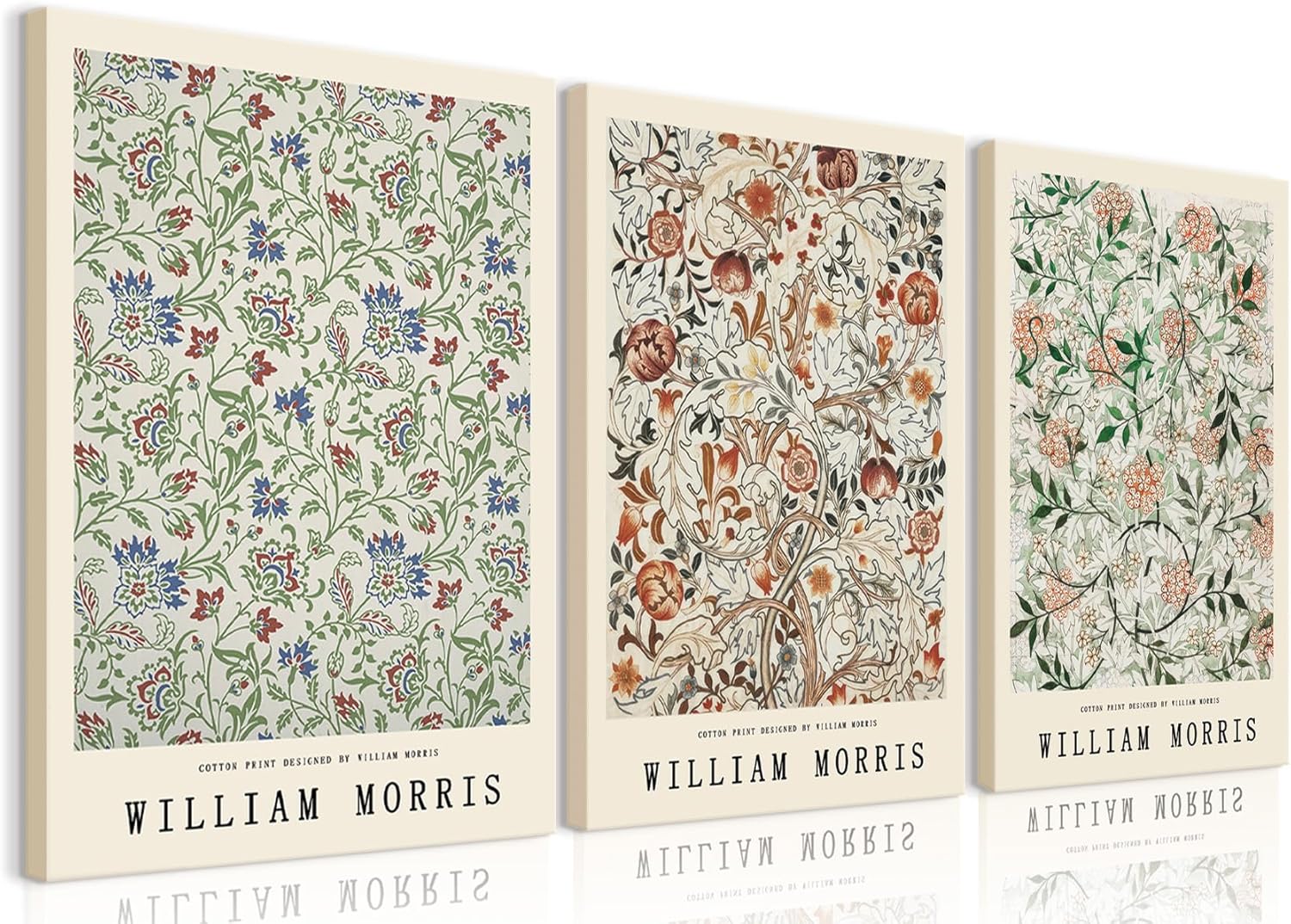 3 piezas enmarcadas de William Morris para pared, arte de pared con flores botánicas, obras de arte para decoración de pared, cuadros estéticos,