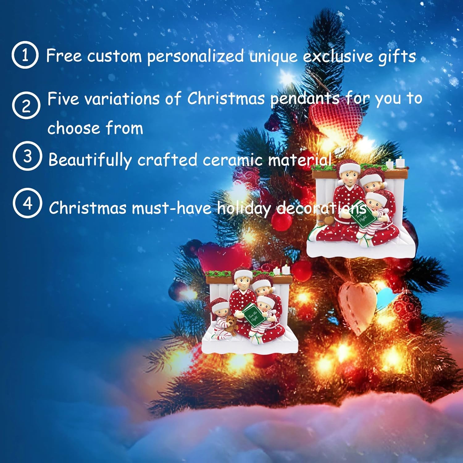 Adorno de Navidad, adorno familiar personalizado 2023, para leer el nombre en la cama, pijama, decoraciones familiares, colgante colgante de árbol