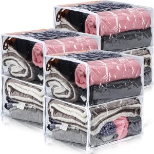 Paquete de 6 bolsas de almacenamiento transparentes con cremallera, bolsas de almacenamiento de plástico para mantas, ropa de cama, organizador de Paquete de 6 bolsas de almacenamiento transparentes con cremallera, bolsas de almacenamiento de plástico para mantas, ropa de cama, organizador de