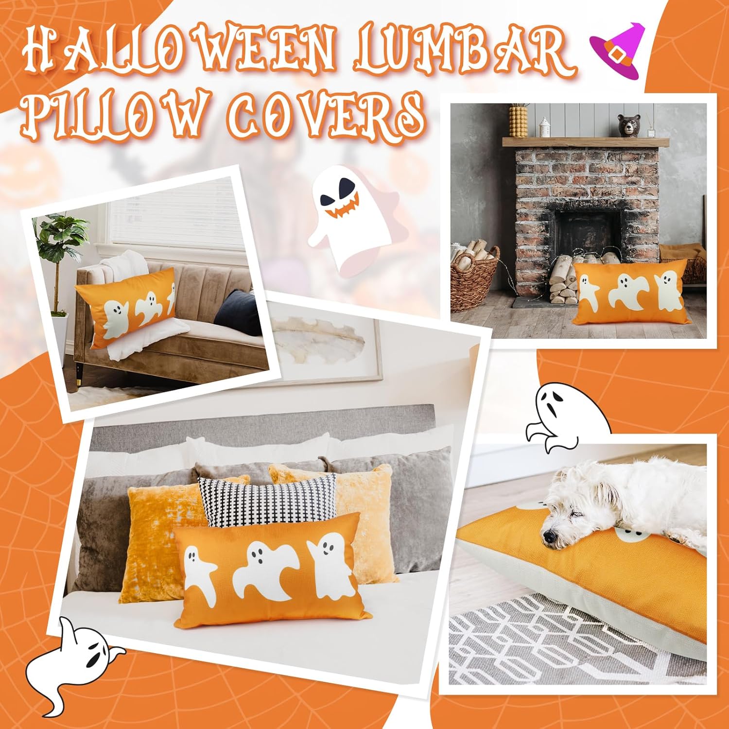Funda de almohada de Halloween de 12 x 20 pulgadas, fantasma, Halloween, lumbar, de lino, fundas de almohada decorativas para decoración del hogar