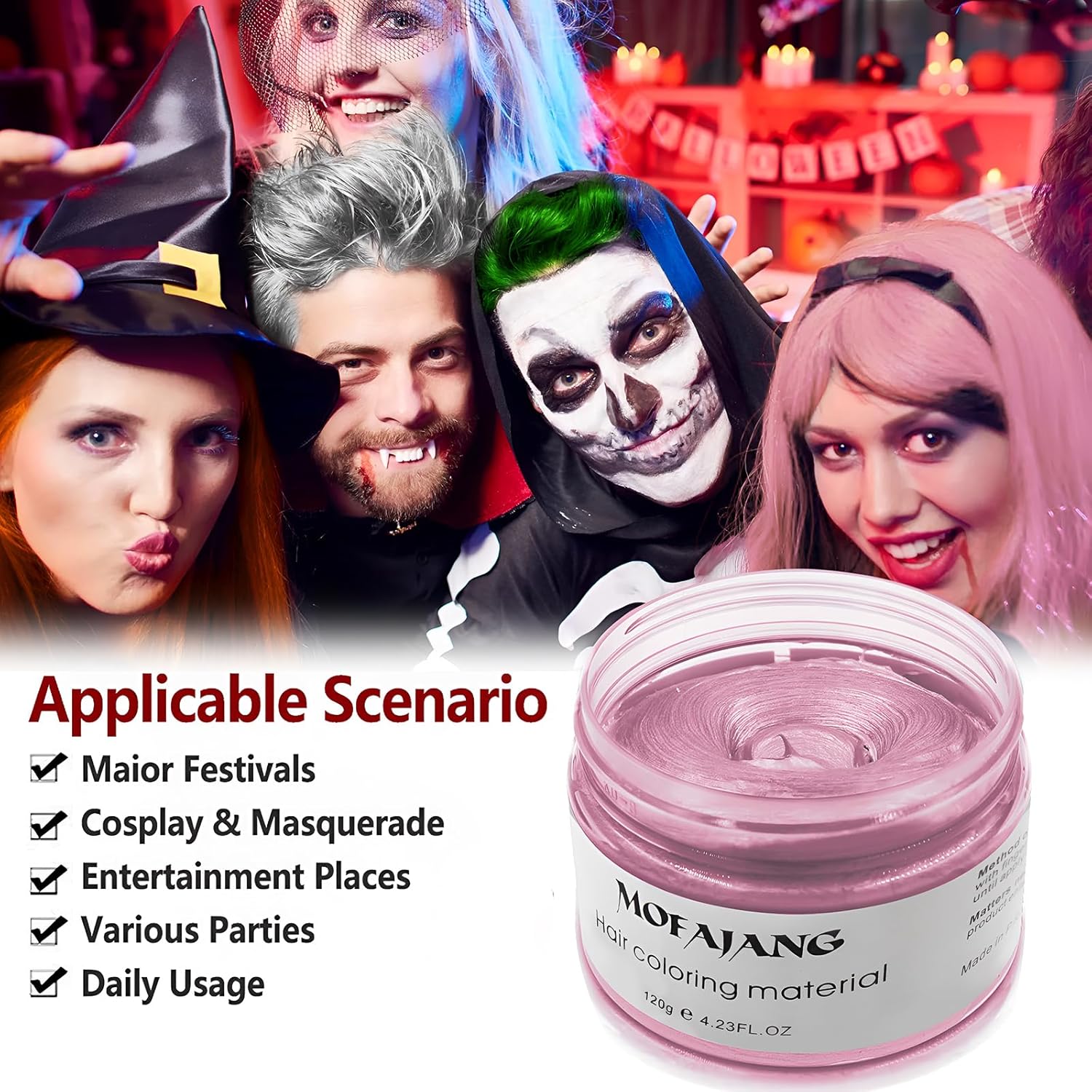 Color de cera rosa para el cabello, kit de cera temporal para el cabello, cera de color para el cabello, cera de color para el cabello, cera de