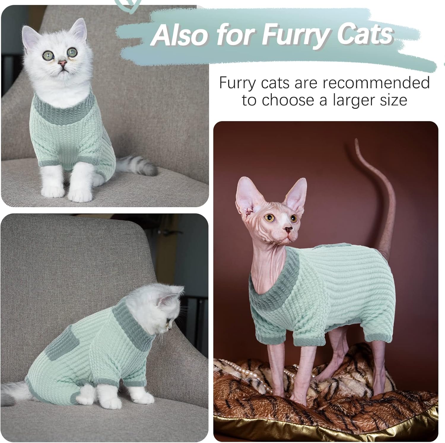 DENTRUN Sphynx – Suéter de invierno cálido para gatos sin pelo, lindo suéter de alta elasticidad, camisas de gatito, transpirable, para ocio,