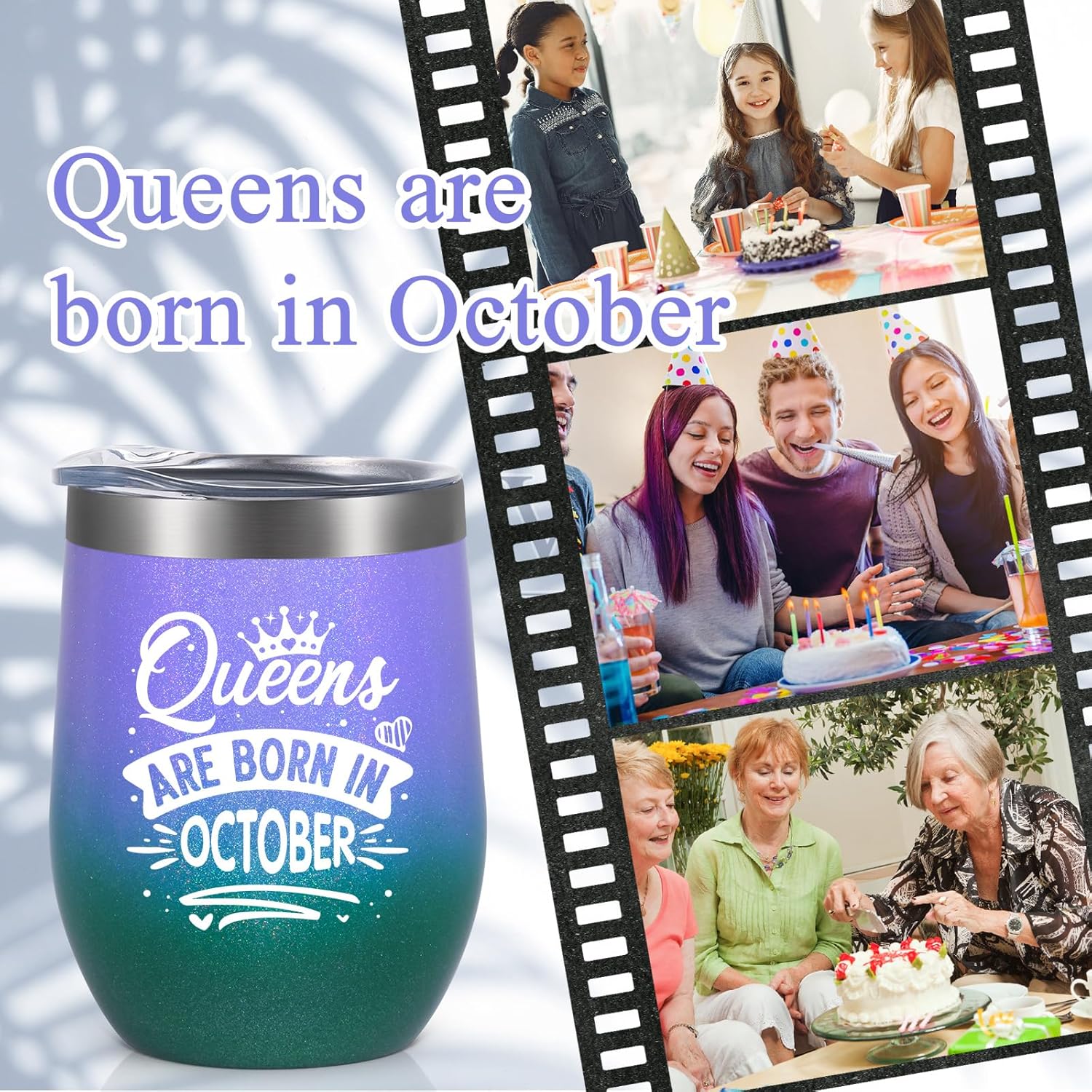 Lifecapido Regalos de cumpleaños para mujeres, vaso de vino de cumpleaños de Queens Are Born in Octubre, 12oz, regalo de cumpleaños de octubre,
