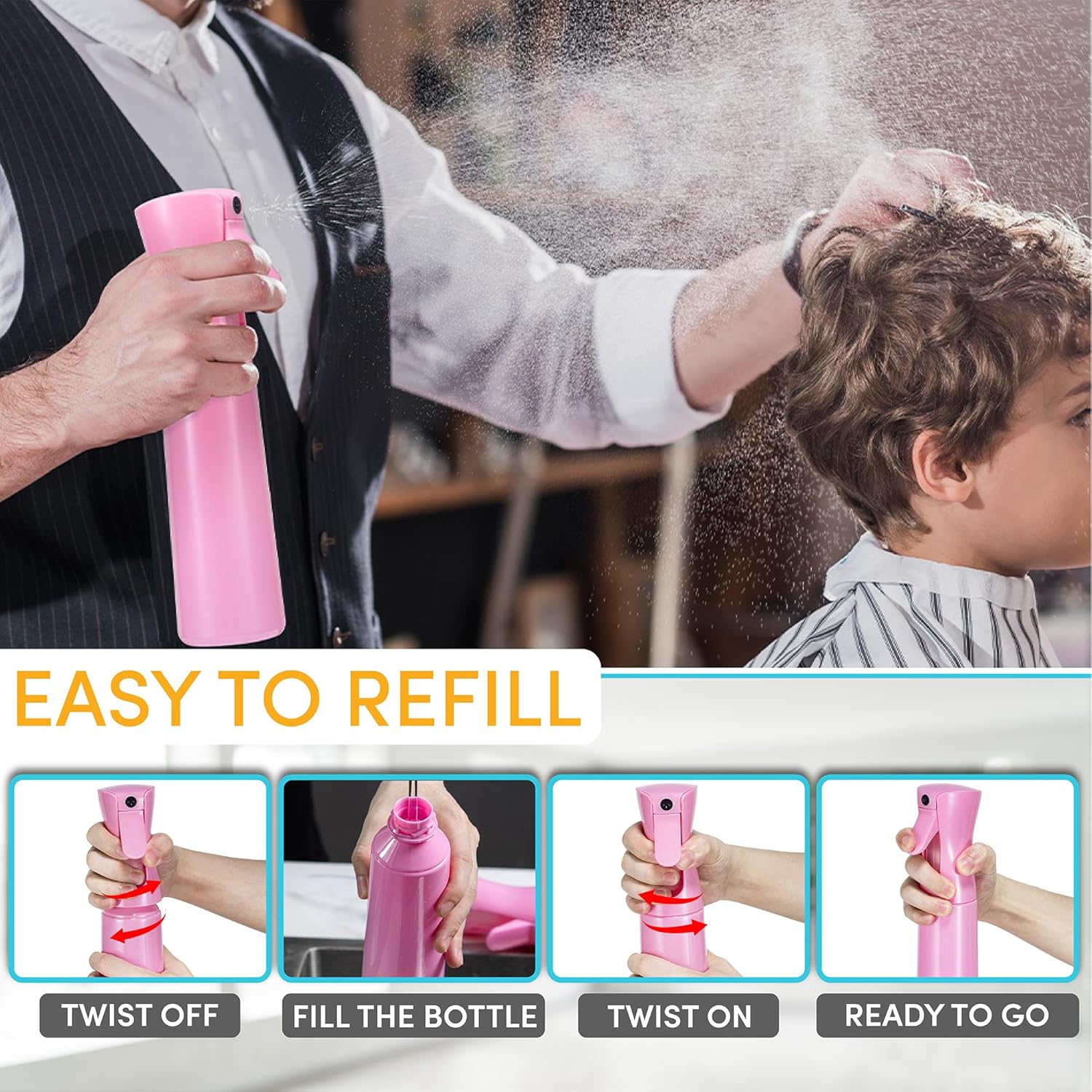 Hula Home Botella de spray continuo (10.1 oz10.1 fl oz) Pulverizador de agua de plástico ultra fino vacío  Para peinado, limpieza, salones, plantas,